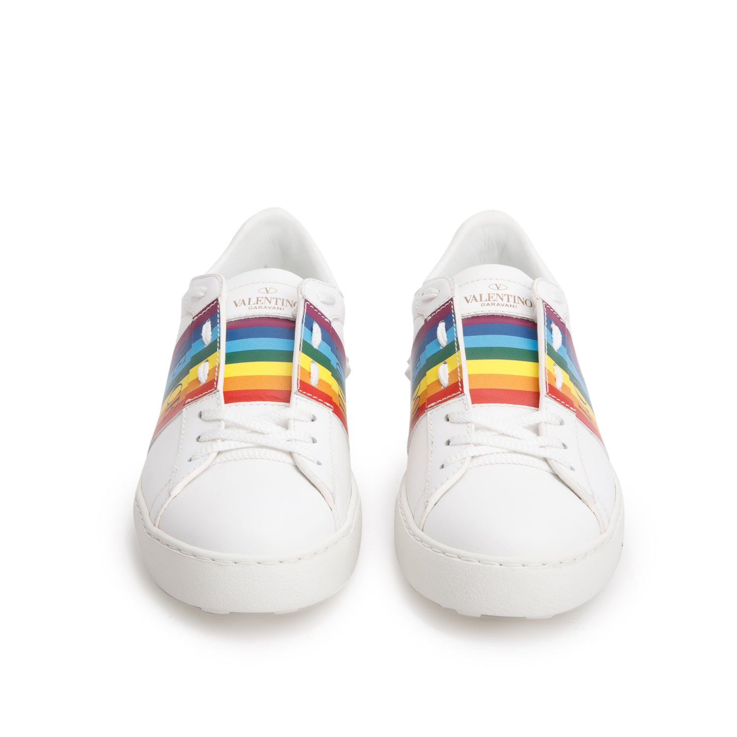 Valentino White Leather Rainbow Sneakers, Size 37.5
