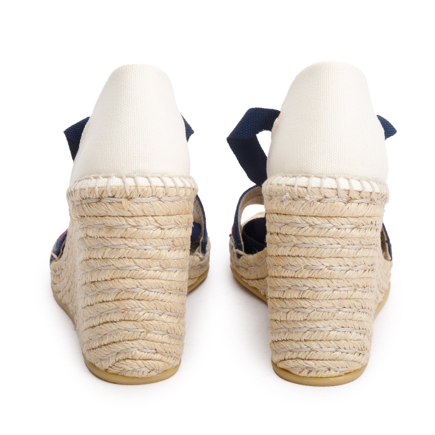 Gucci Canvas Malaga Kid Web Ankle Wrap Espadrille Wedge Sandals, Size 37.5 w/ Box