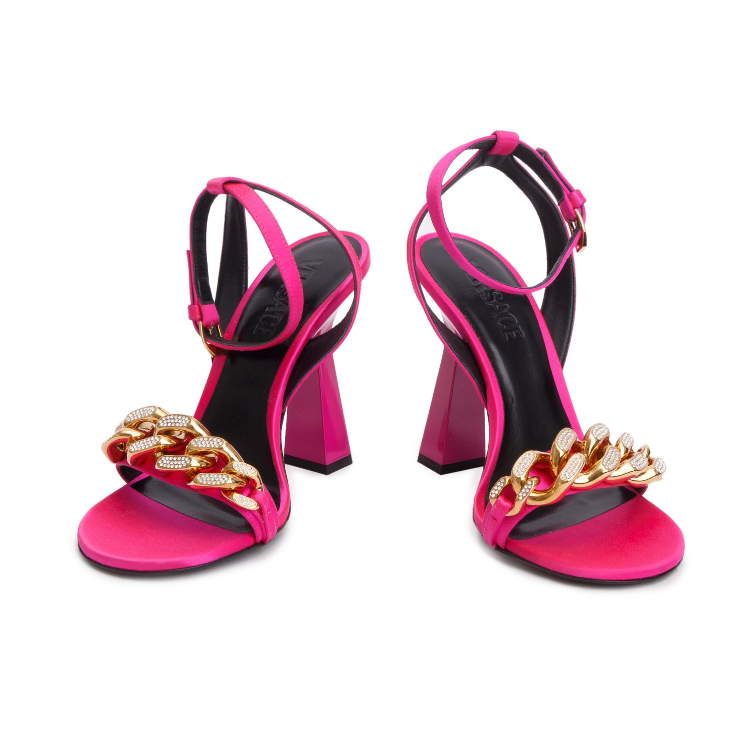 Versace Pink Satin Chain Heels, Size 37