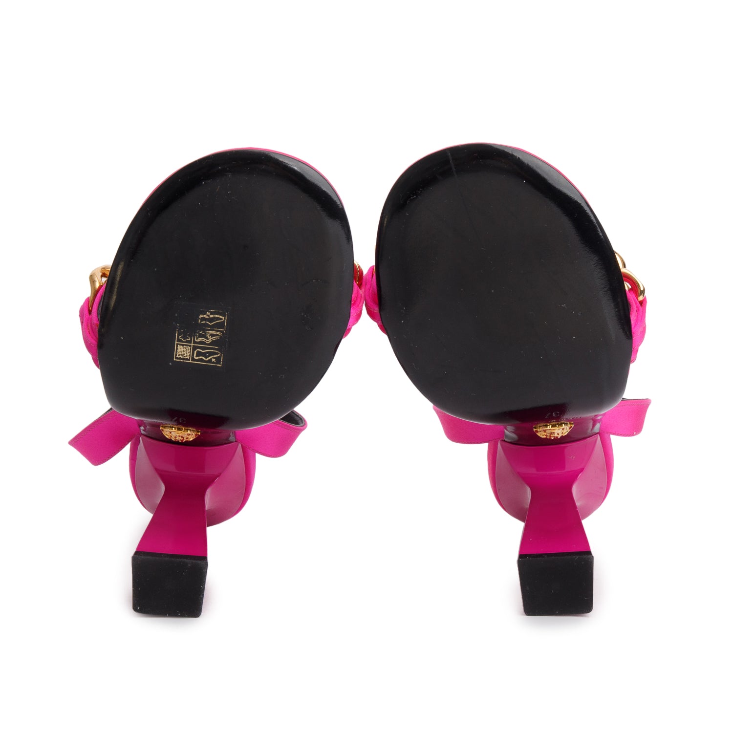 Versace Pink Satin Chain Heels, Size 37