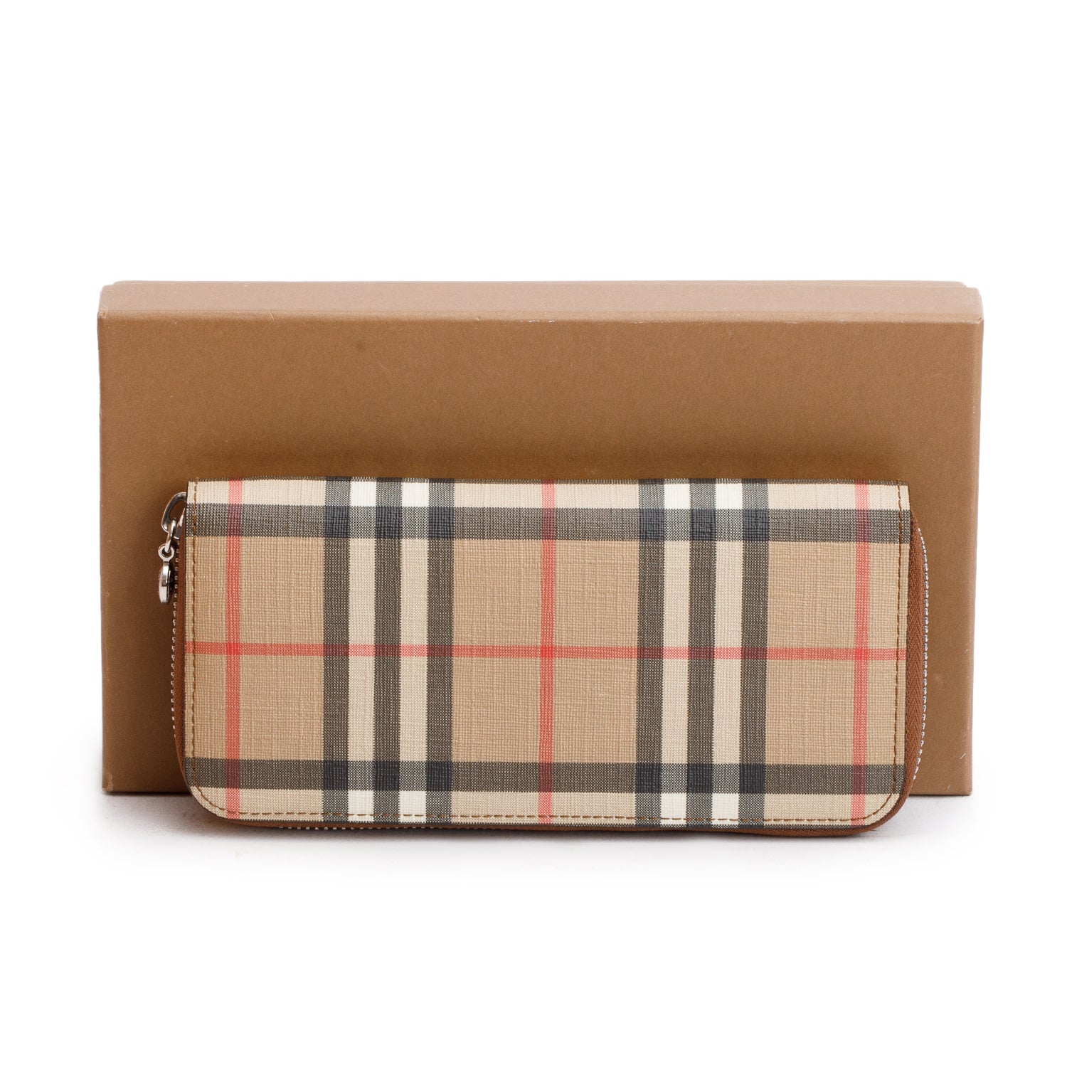 Burberry Brown Ellerby Vintage Check Long Zip Wallet w/ Box