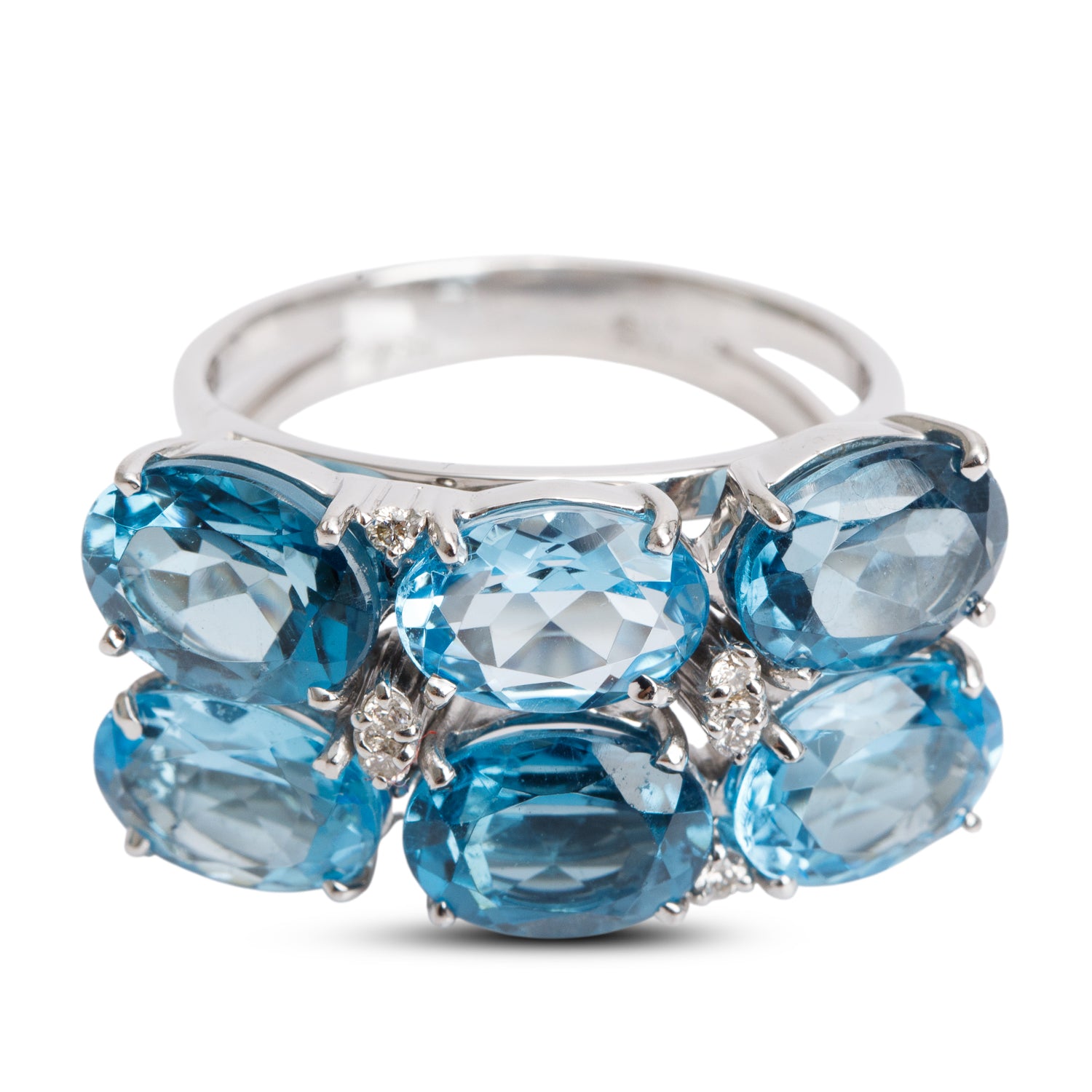 18k White Gold Blue Topaz and Diamond Cocktail Ring, Size 6.75