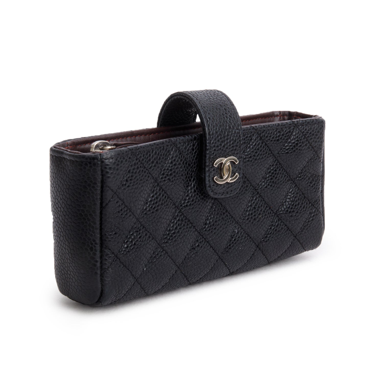 Chanel Black Caviar Quilted CC Phone Pouch w/ Authenticity Card