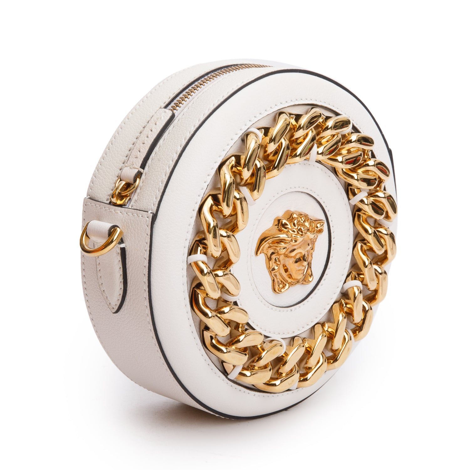 Versace White Calfskin La Medusa Round Camera Bag w/ Box