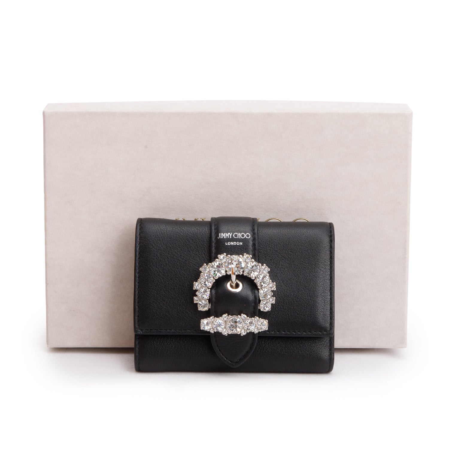 Jimmy Choo Black Calfskin Cheri Cosmos Compact Wallet w/ Box