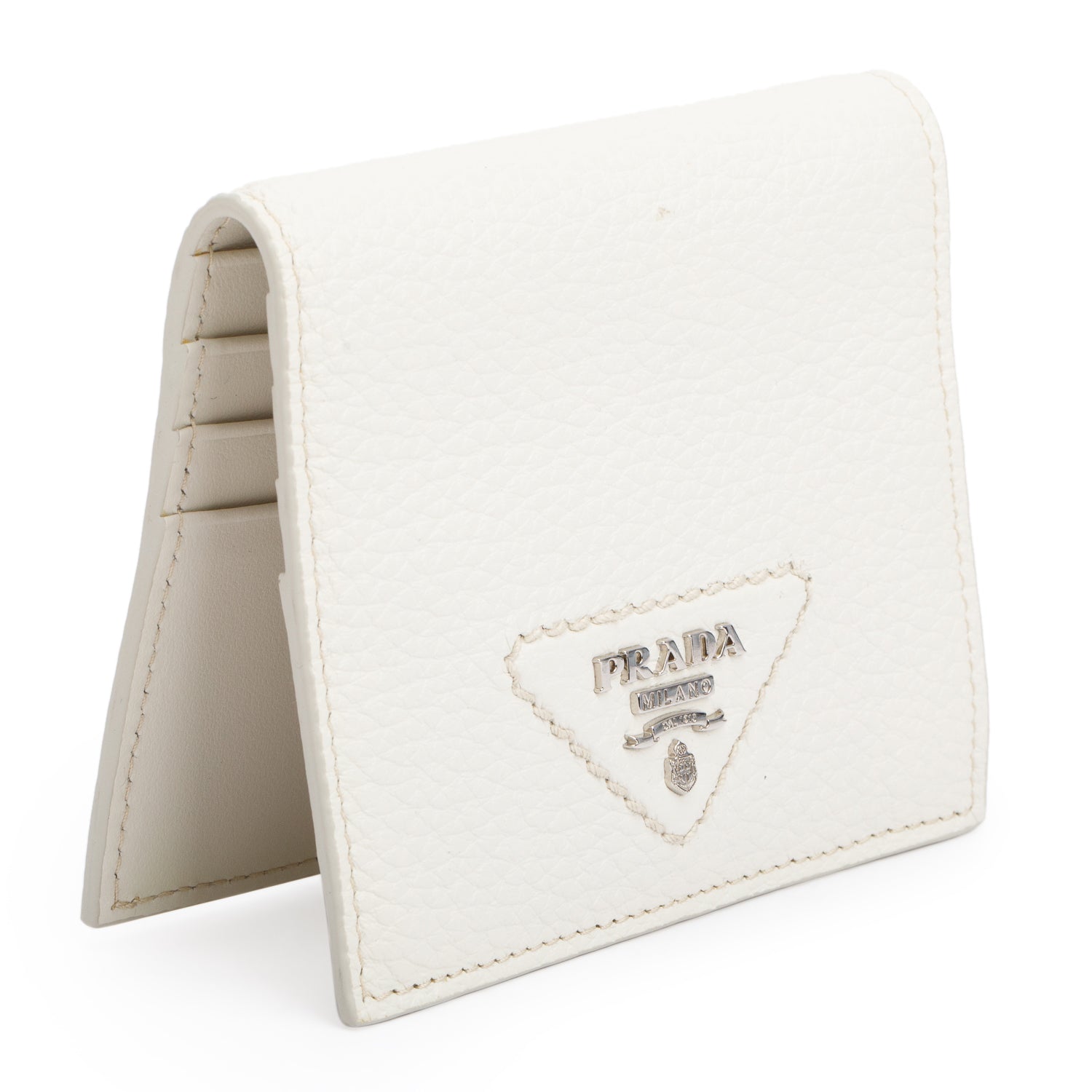 Prada White Vitello Phenix Bo-Fold Wallet