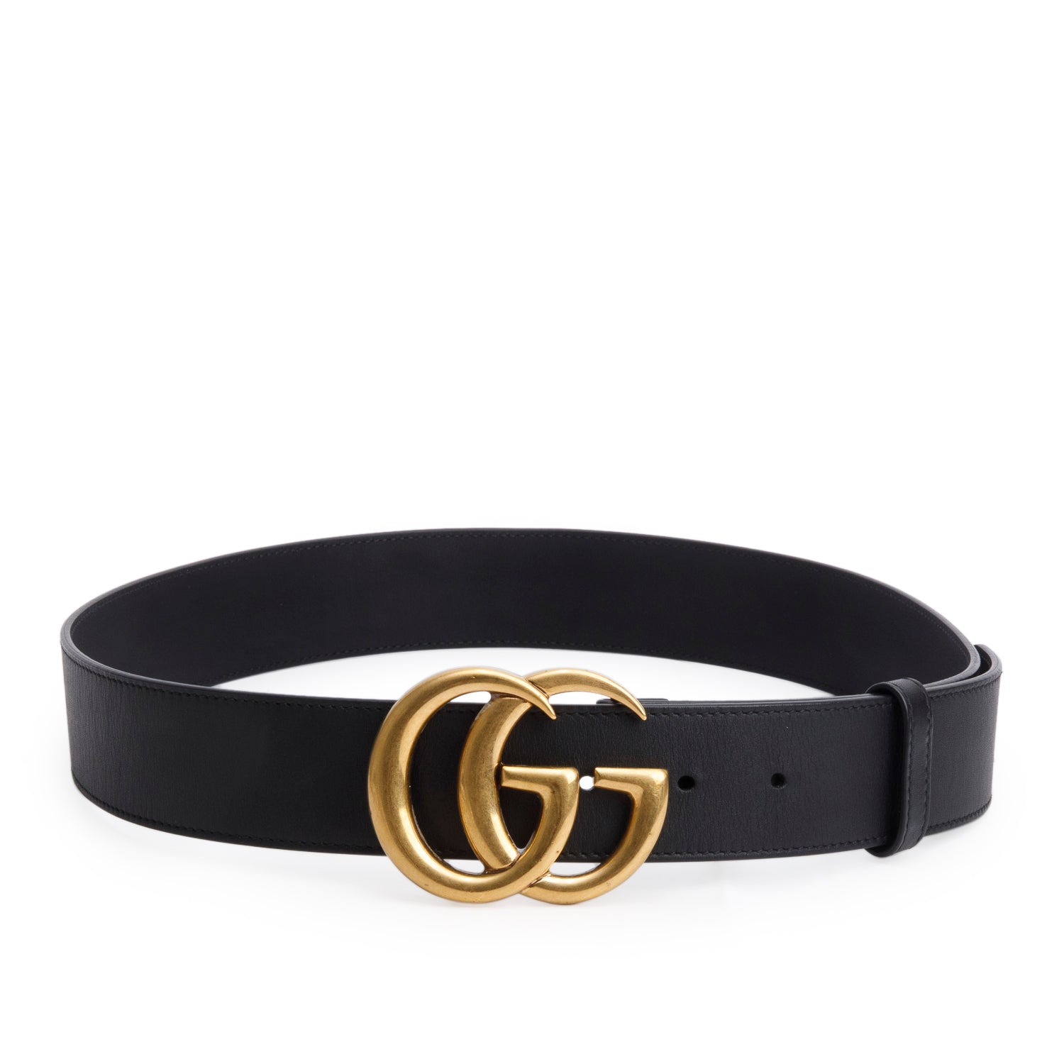 Gucci Black Calfskin Leather Double G Wide Belt 85 34