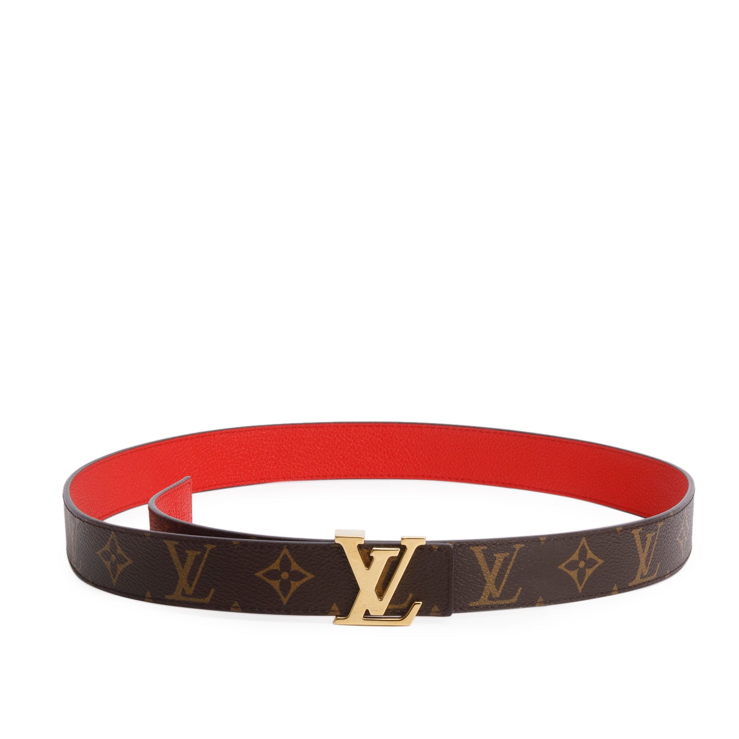 Louis Vuitton 2022 Brown Monogram Red LV Initials 30 MM Reversible Belt 90 36