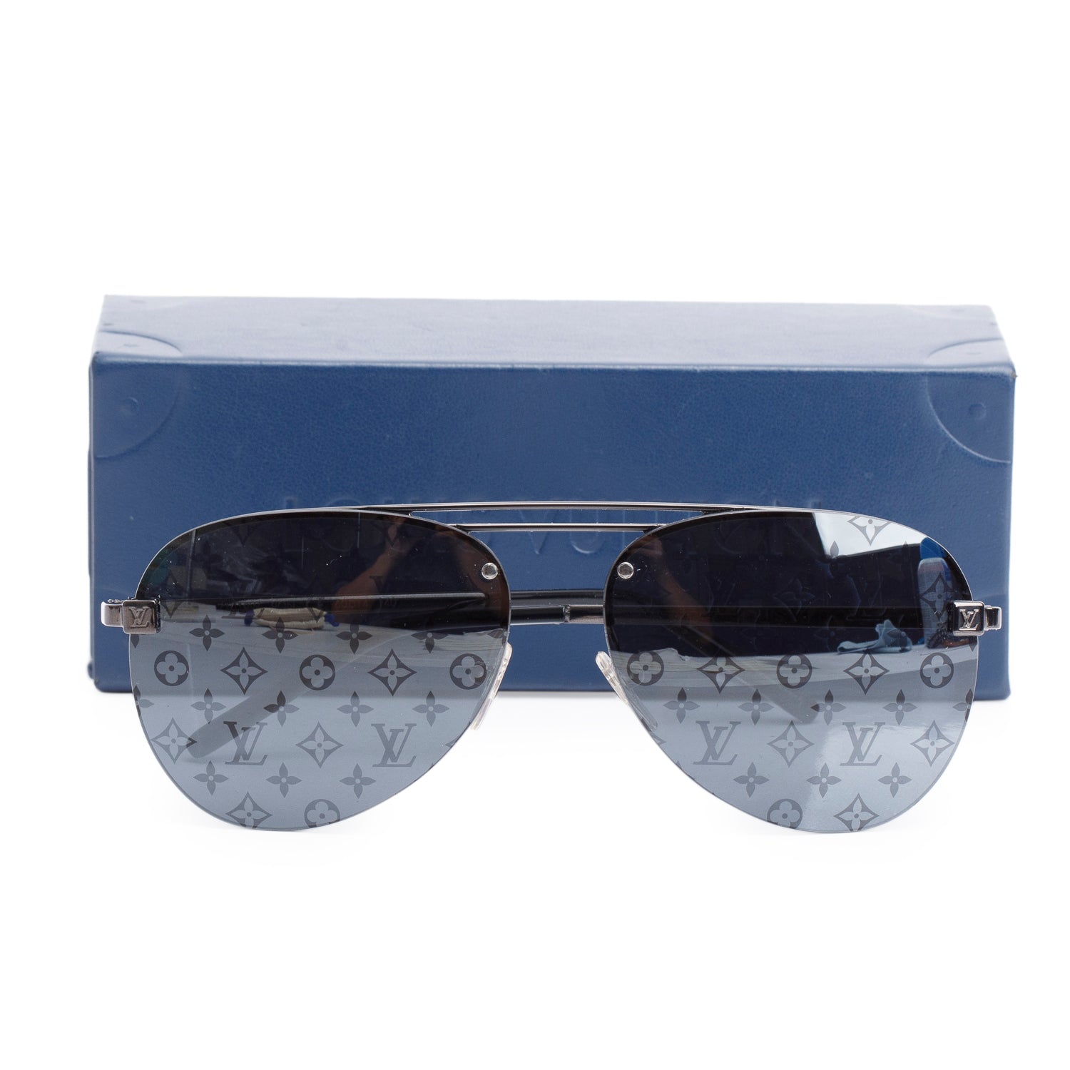 Louis Vuitton Z1Q19W Black Monogram Clockwise Aviator Sunglasses w/ Case