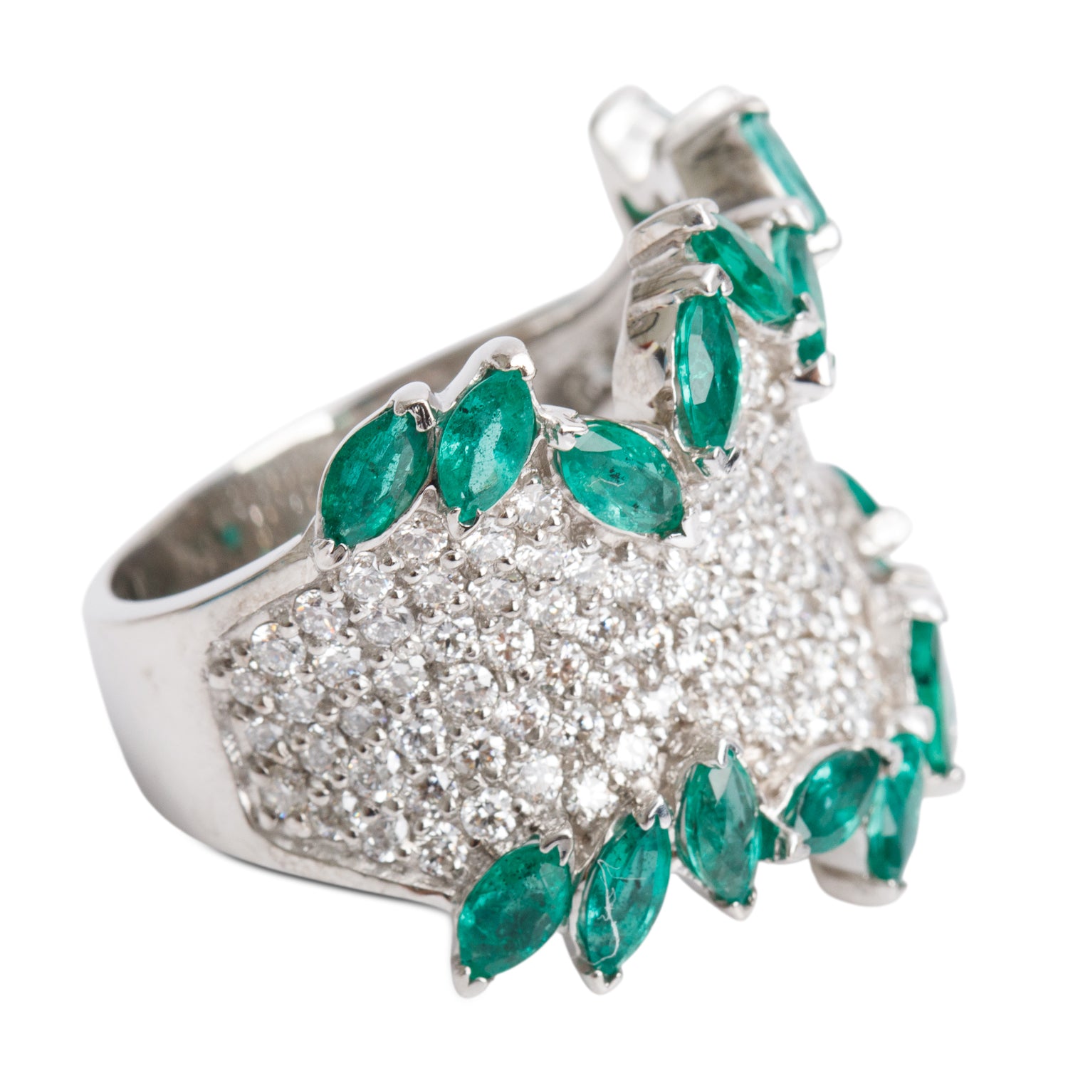 Effy 14k White Gold Emerald & Diamond Ring, Size 7