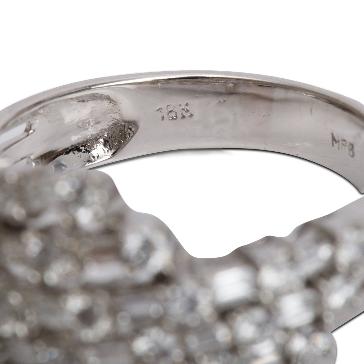 18k White Gold Five Rows Diamond Band Ring, Size 7.25