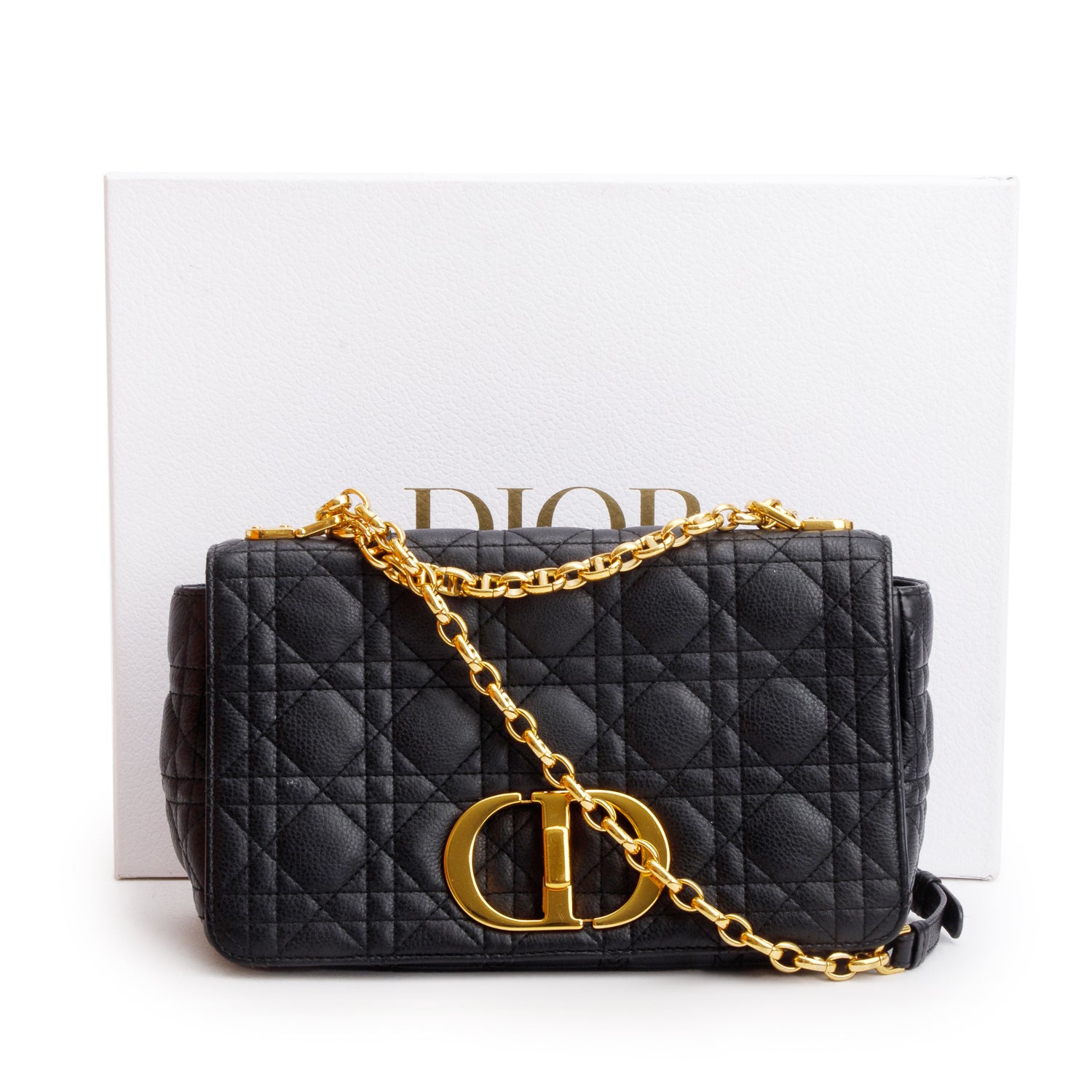 Christian Dior 2023 Black Supple Cannage Calfskin Medium Dior Caro Bag w/ Box