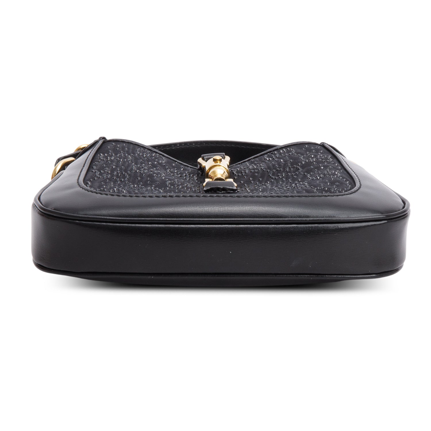 Gucci Black New Canvas Charisma Calfskin Crystal GG Monogram Mini Jackie 1961 w/ Box & Strap