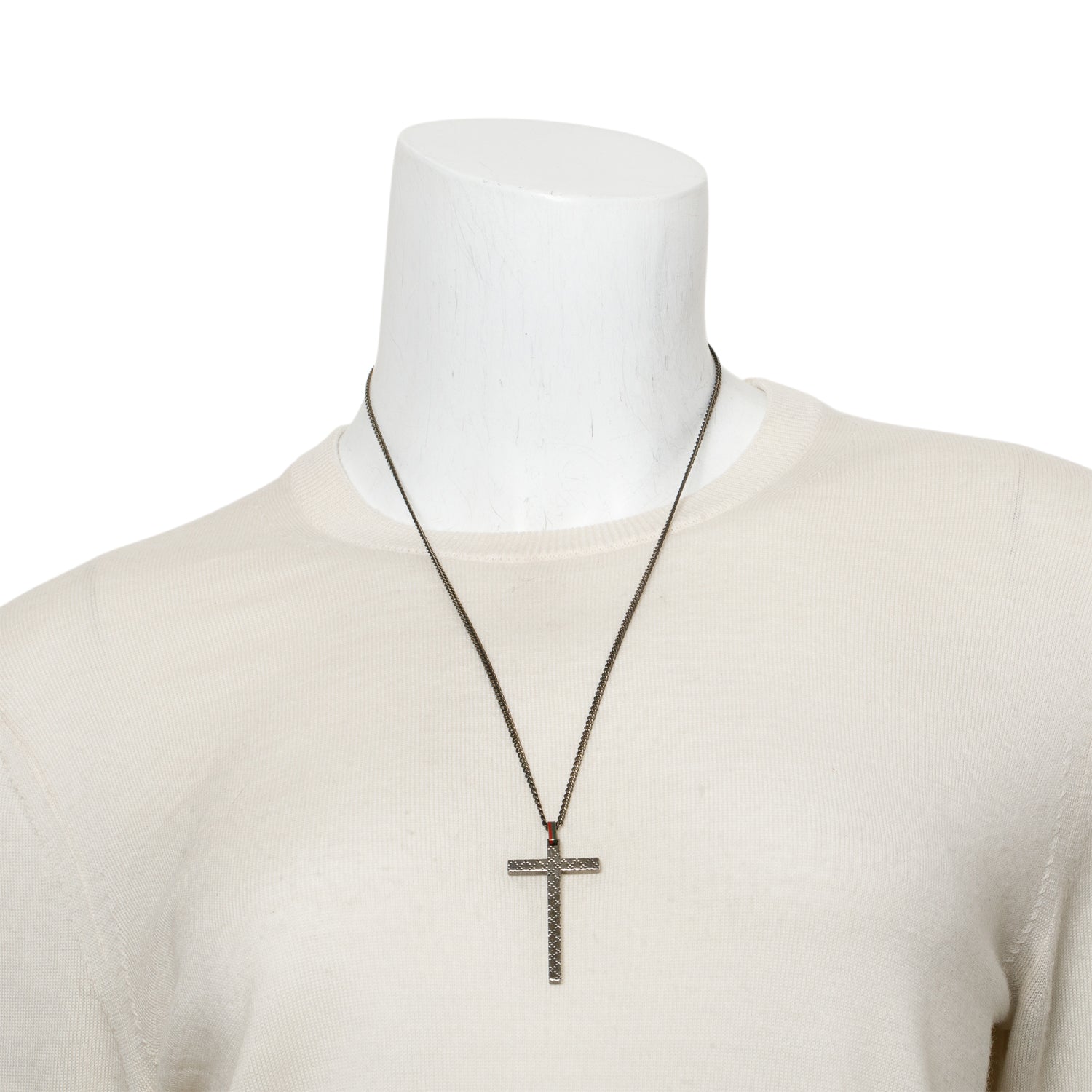 Gucci Sterling Silver Enamel Diamantissima Cross Pendant Necklace w/ Box