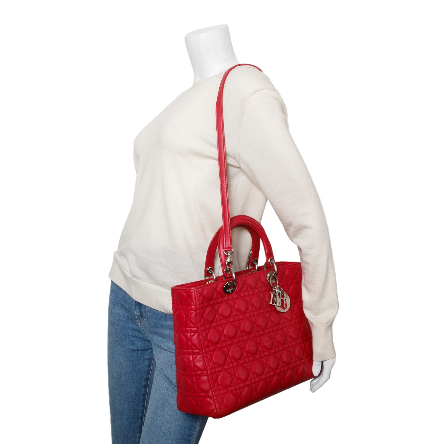 Christian Dior Pink Cannage Leather Large Lady Dior Bag w/ Strap