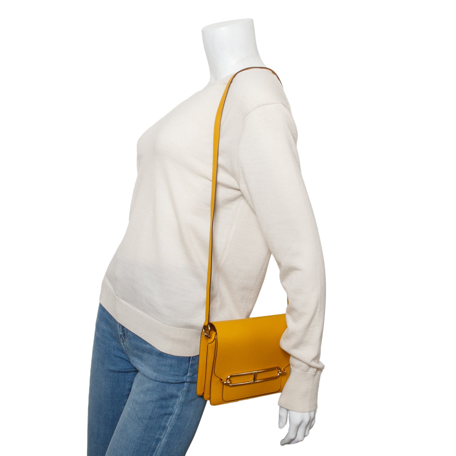 Hermes 2021 Jaune Ambre Veau Swift Roulis Mini w/ Box & Receipt