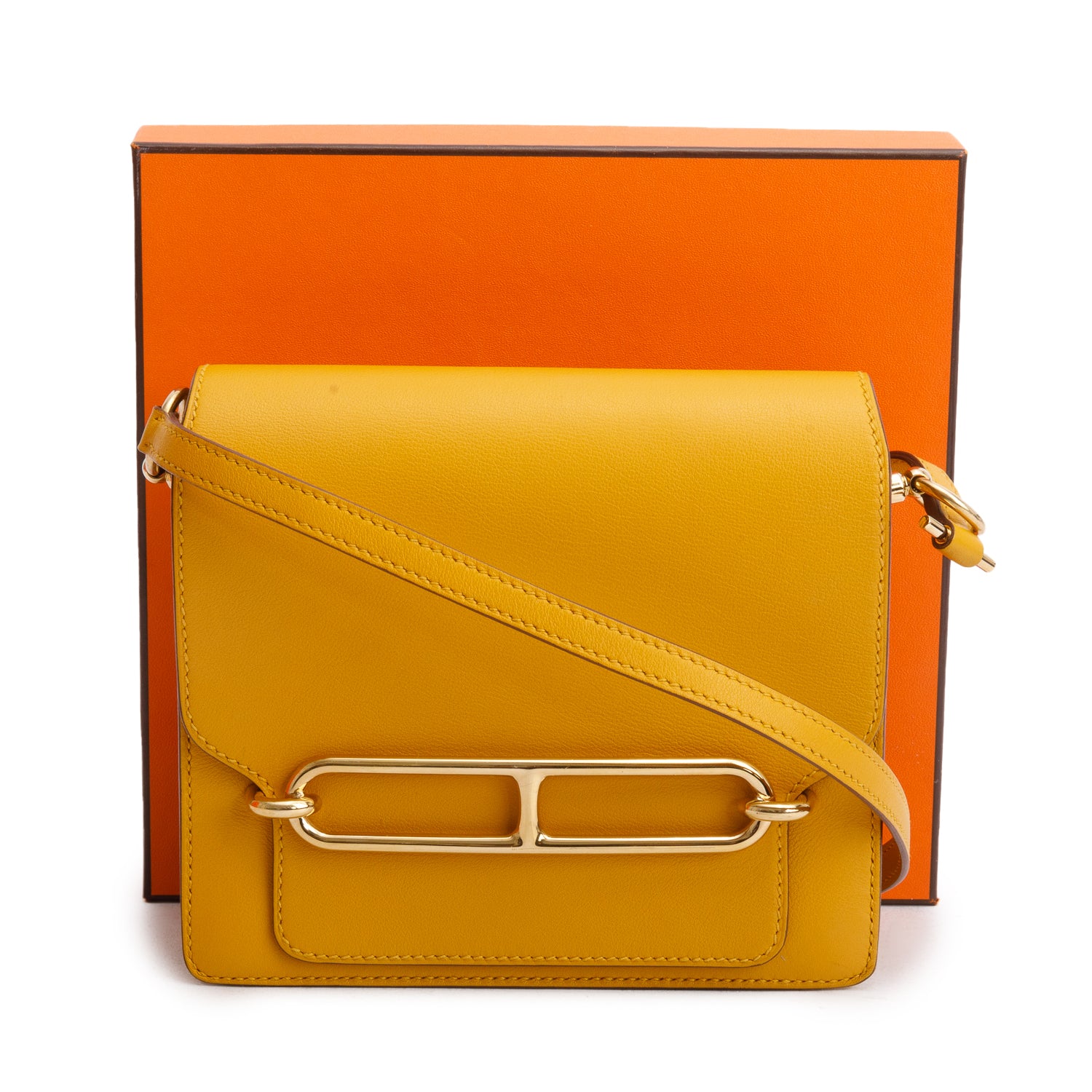 Hermes 2021 Jaune Ambre Veau Swift Roulis Mini w/ Box & Receipt