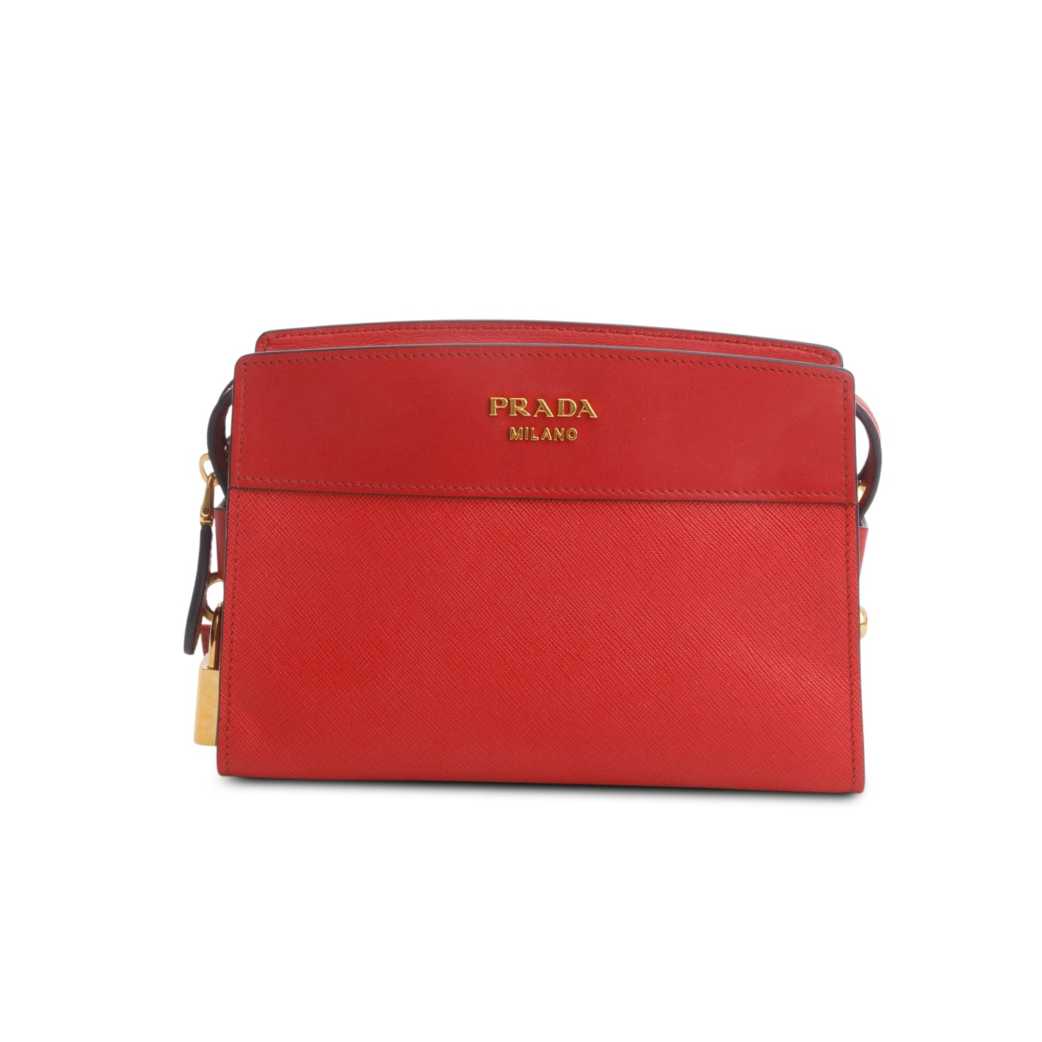 Prada Red Saffiano City Calfskin Esplanade Small Shoulder Bag w/ Authenticity Card