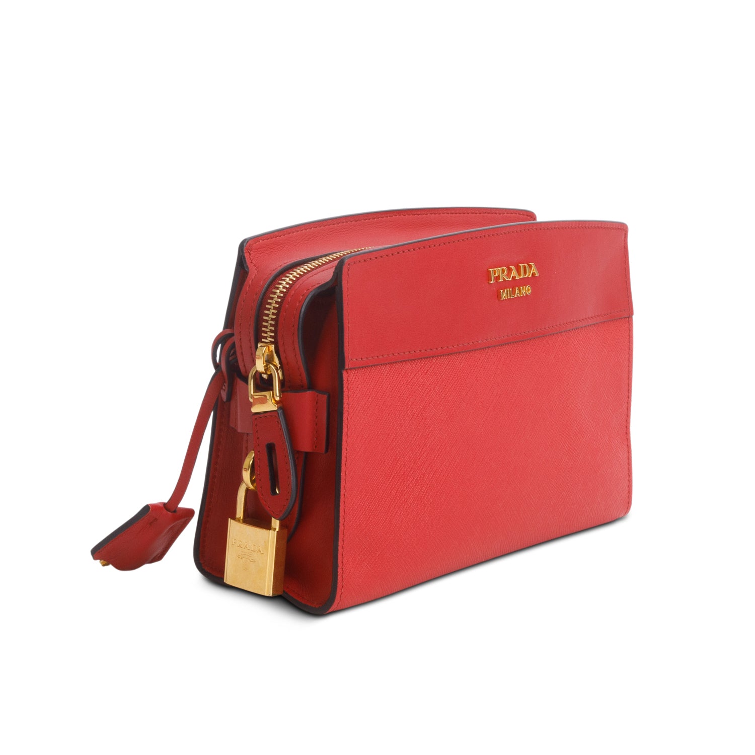 Prada Red Saffiano City Calfskin Esplanade Small Shoulder Bag w/ Authenticity Card