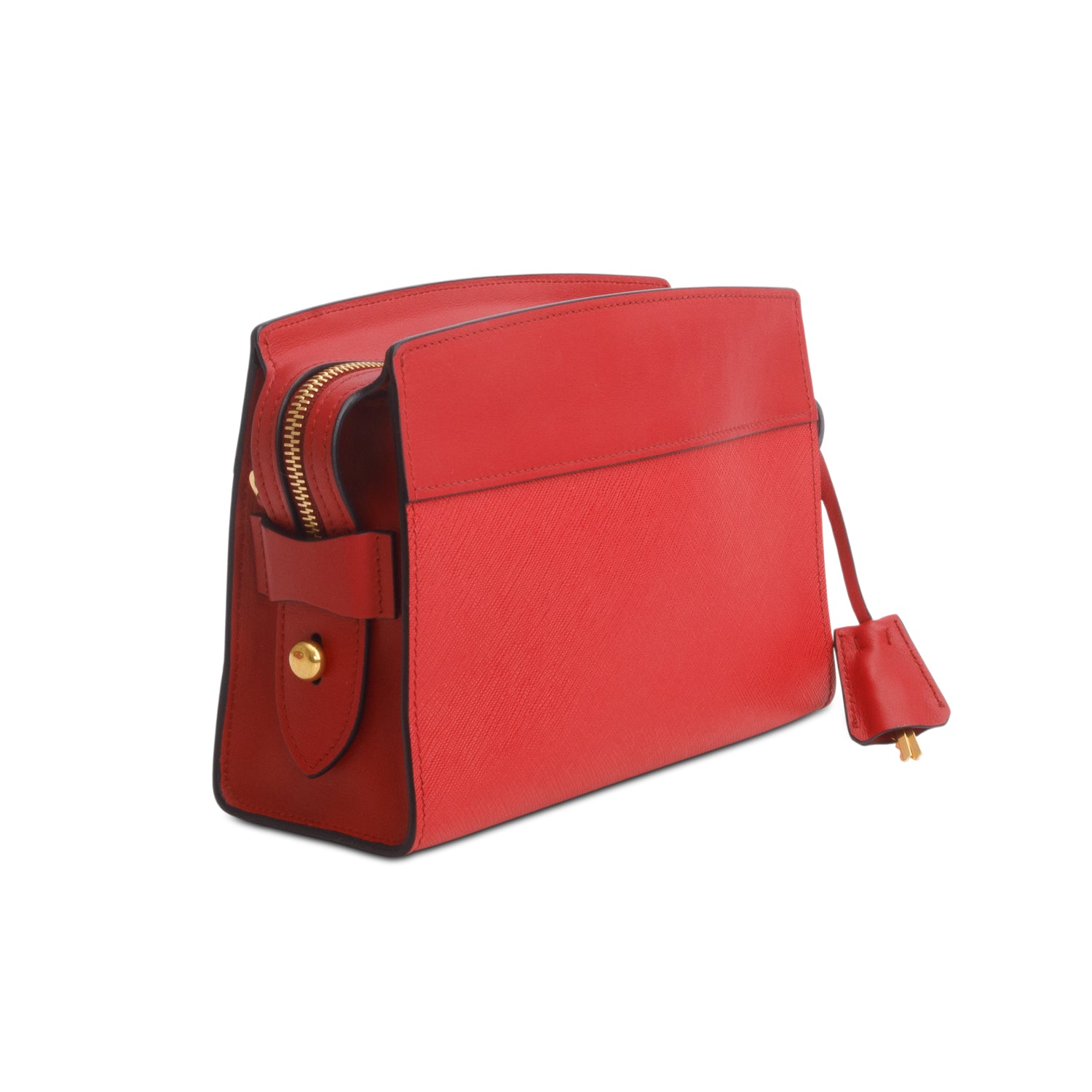 Prada Red Saffiano City Calfskin Esplanade Small Shoulder Bag w/ Authenticity Card