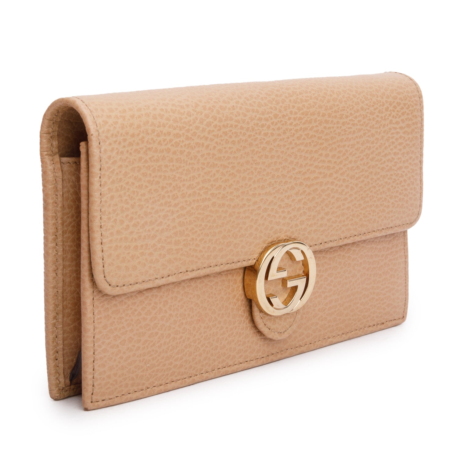 Gucci Beige Dollar Calfskin Leather Interlocking GG Wallet on Chain w/ Box