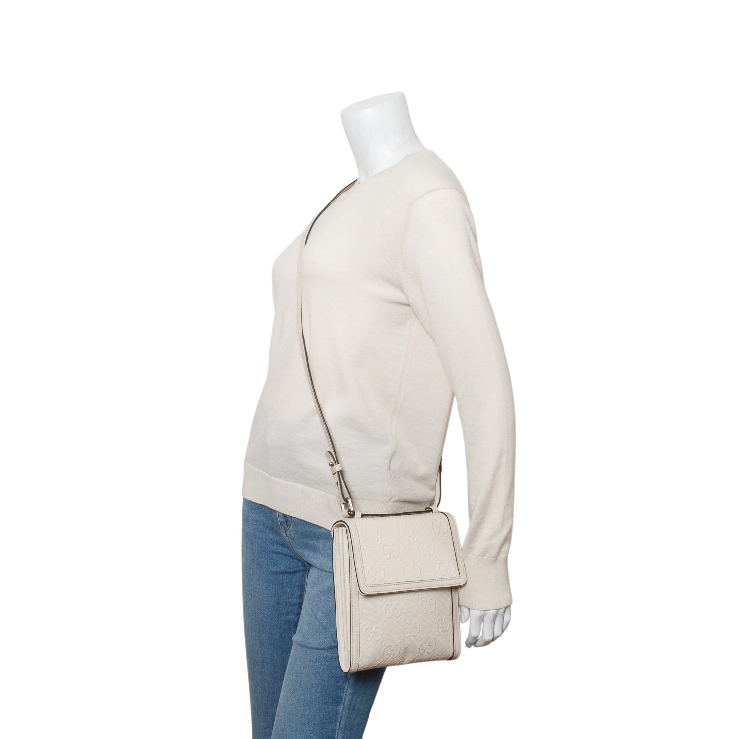 Gucci Cream Calfskin GG Tennis Embossed Messenger Bag