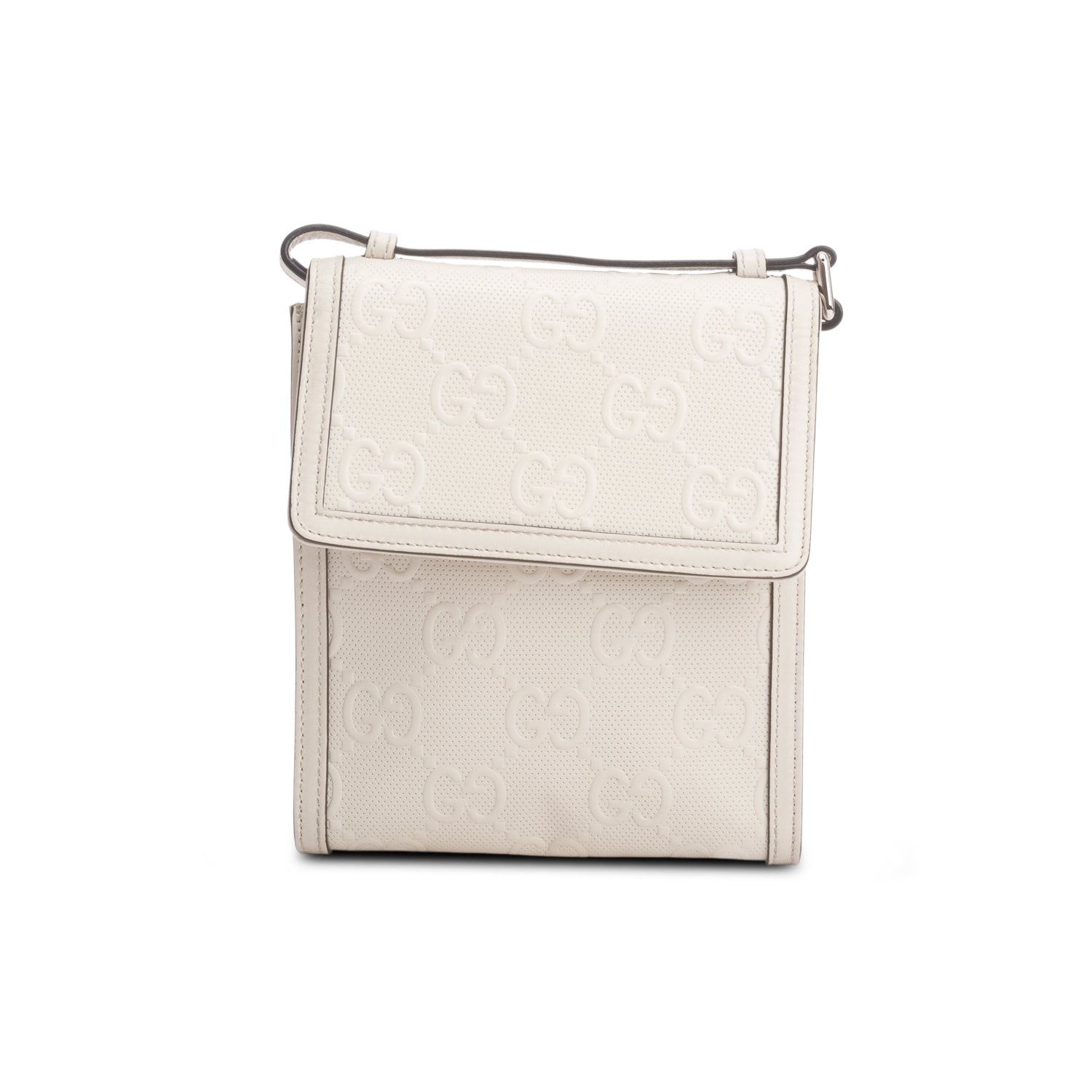 Gucci Cream Calfskin GG Tennis Embossed Messenger Bag