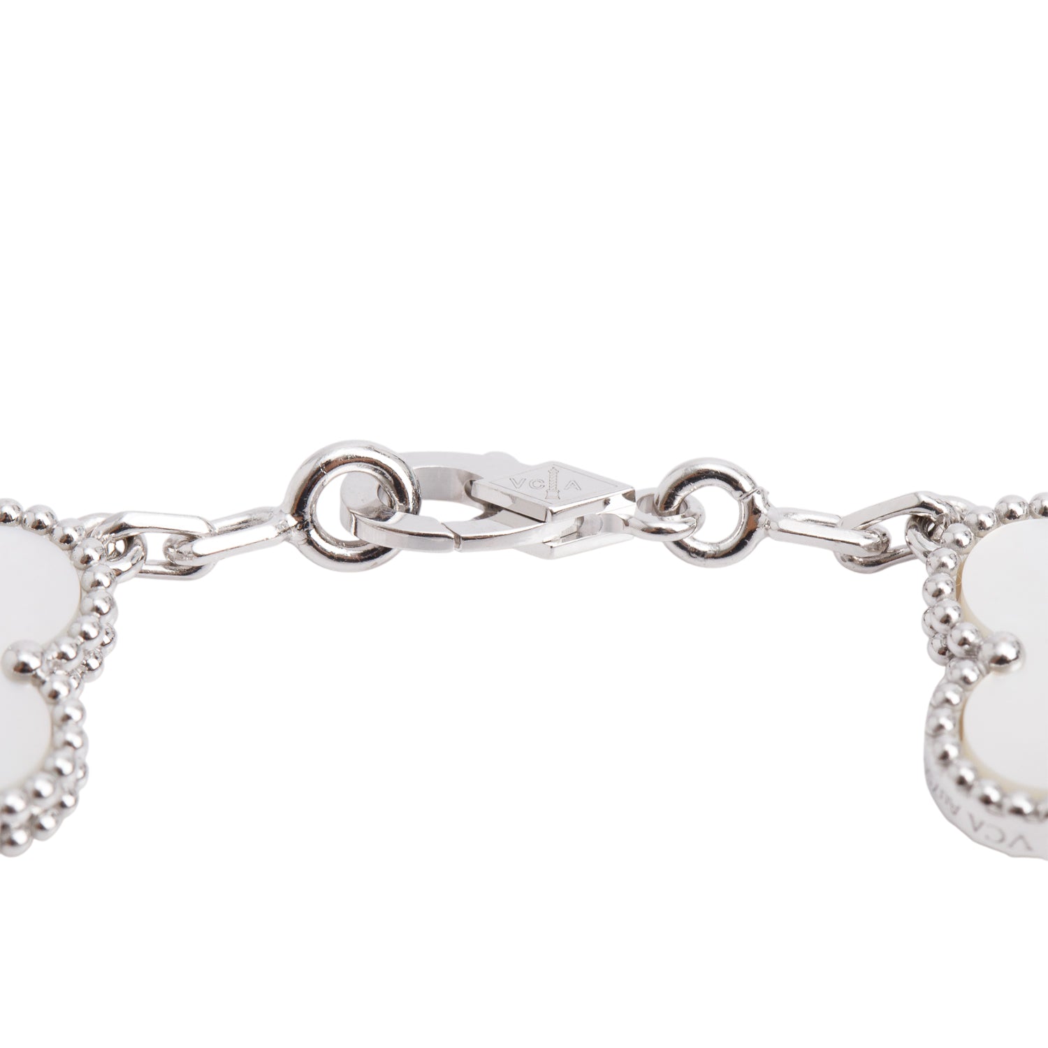 Van Cleef & Arpels 2022 18k White Gold Vintage Alhambra 5 Motif Mother of Pearl Bracelet w/ Box, Receipt & Certificate