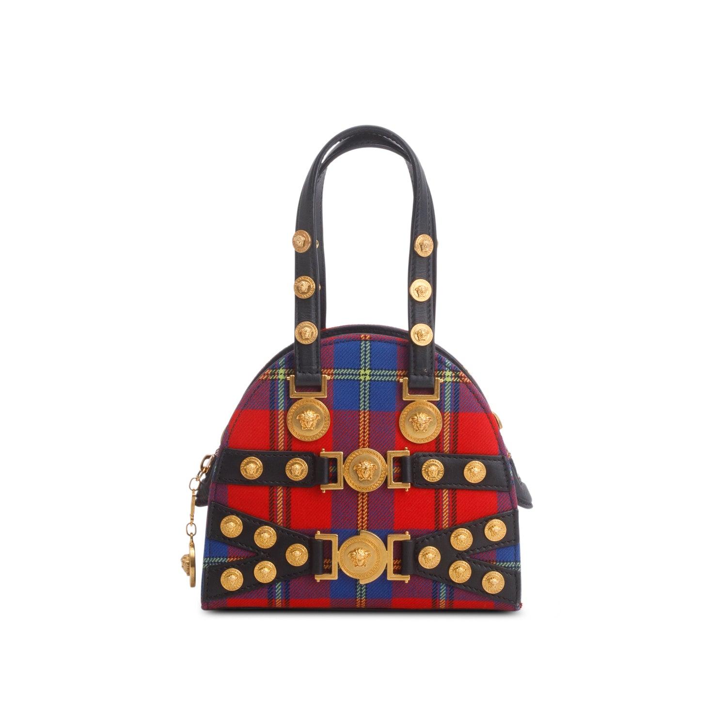 Versace Blue/Red Tartan Tribute Medallion Bag w/ Chain Strap