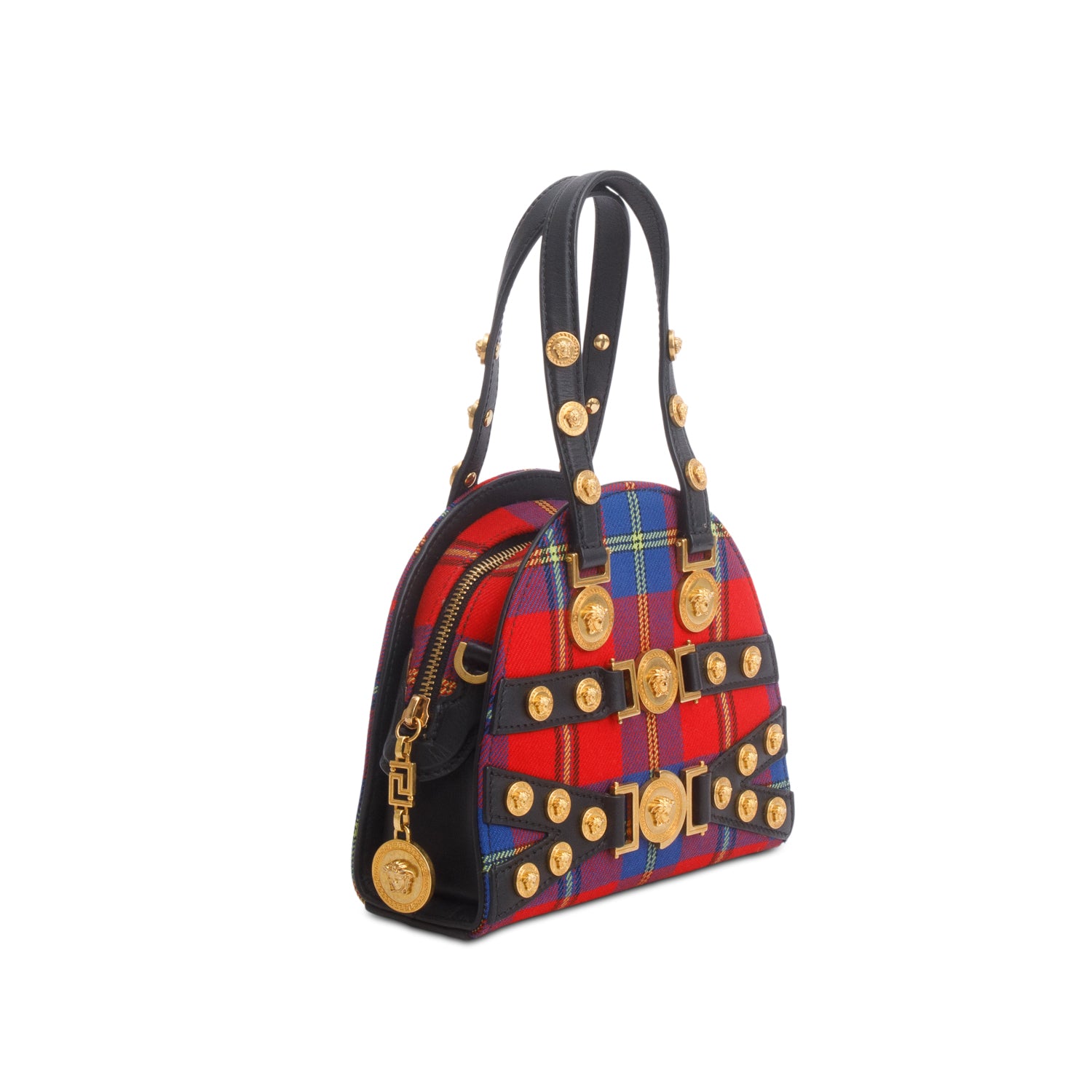 Versace Blue/Red Tartan Tribute Medallion Bag w/ Chain Strap