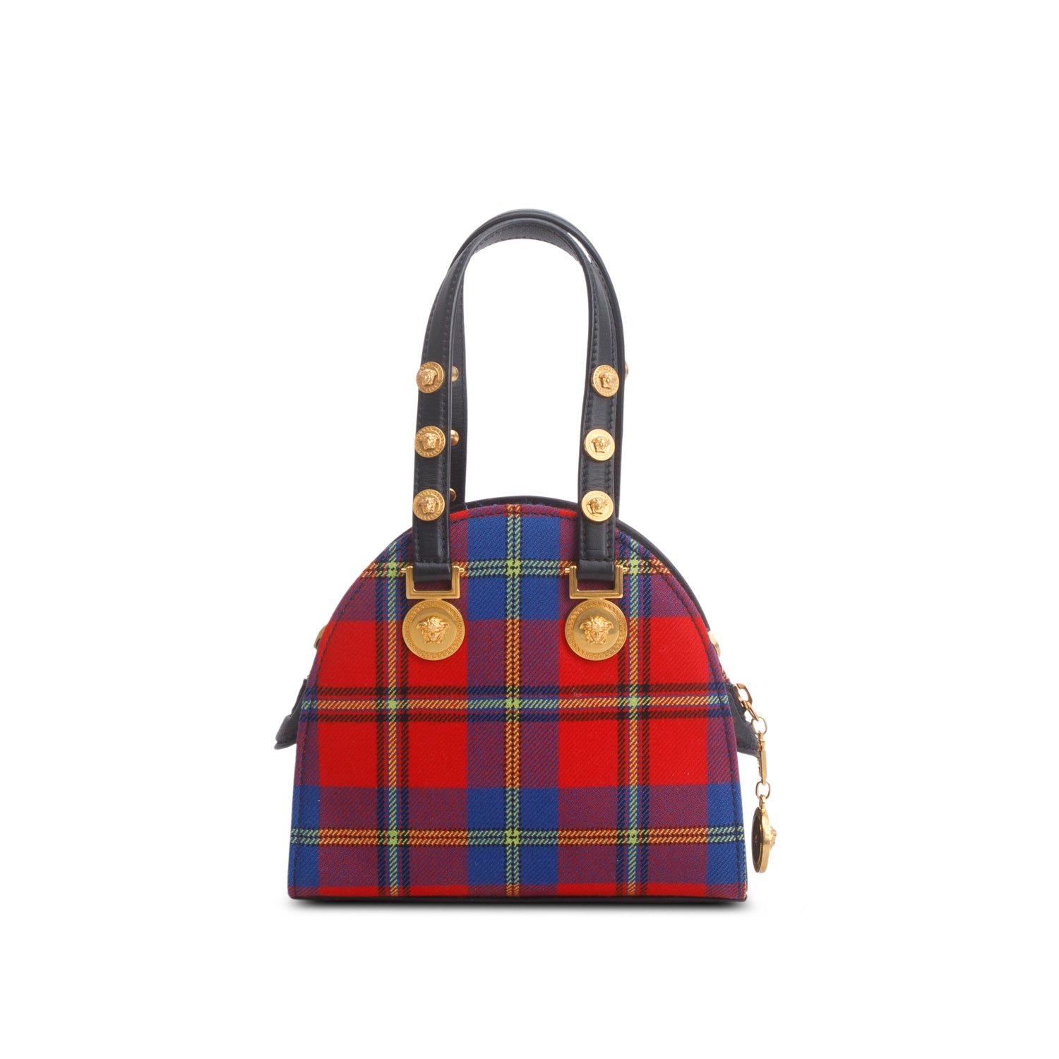 Versace Blue/Red Tartan Tribute Medallion Bag w/ Chain Strap