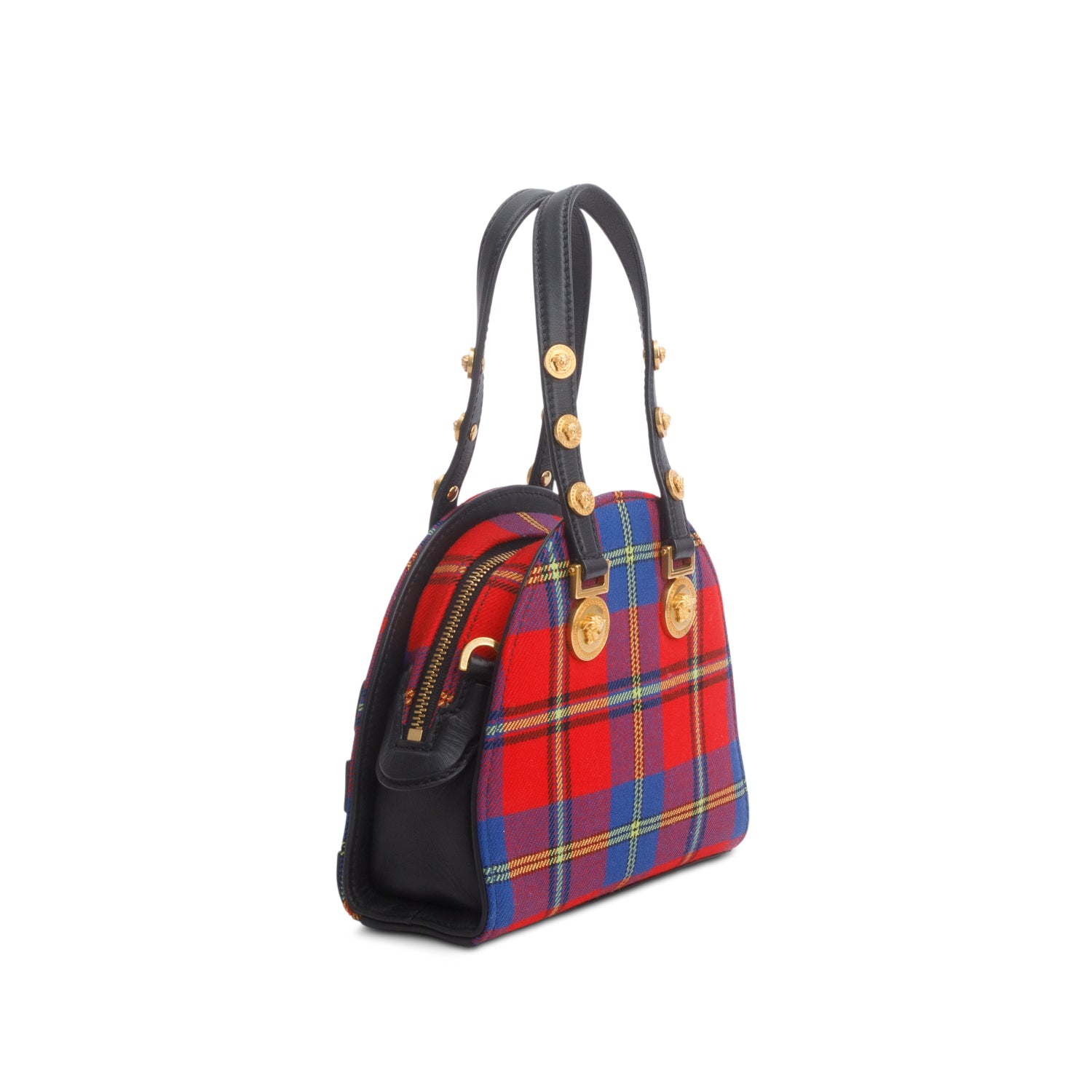 Versace Blue/Red Tartan Tribute Medallion Bag w/ Chain Strap