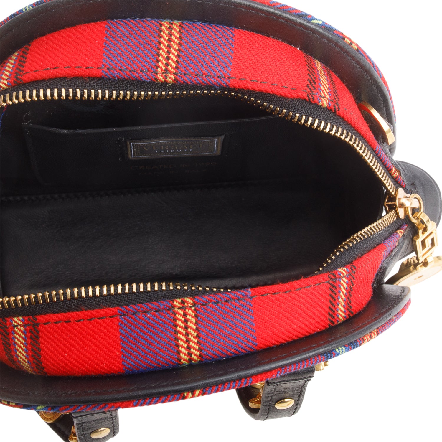 Versace Blue/Red Tartan Tribute Medallion Bag w/ Chain Strap