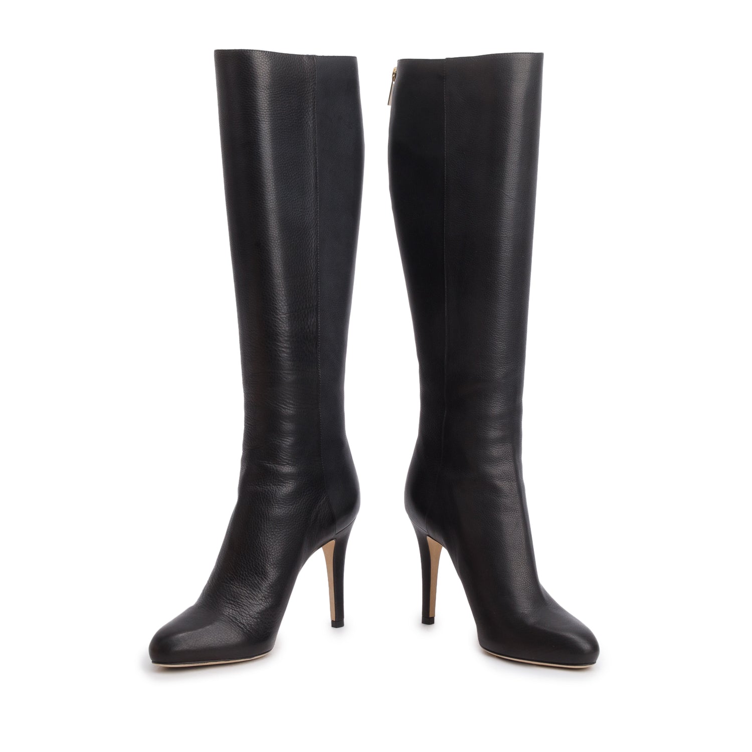 Jimmy Choo Black Grained Calfskin Leather Glory Knee High Boots, Size 35.5 w/ Box