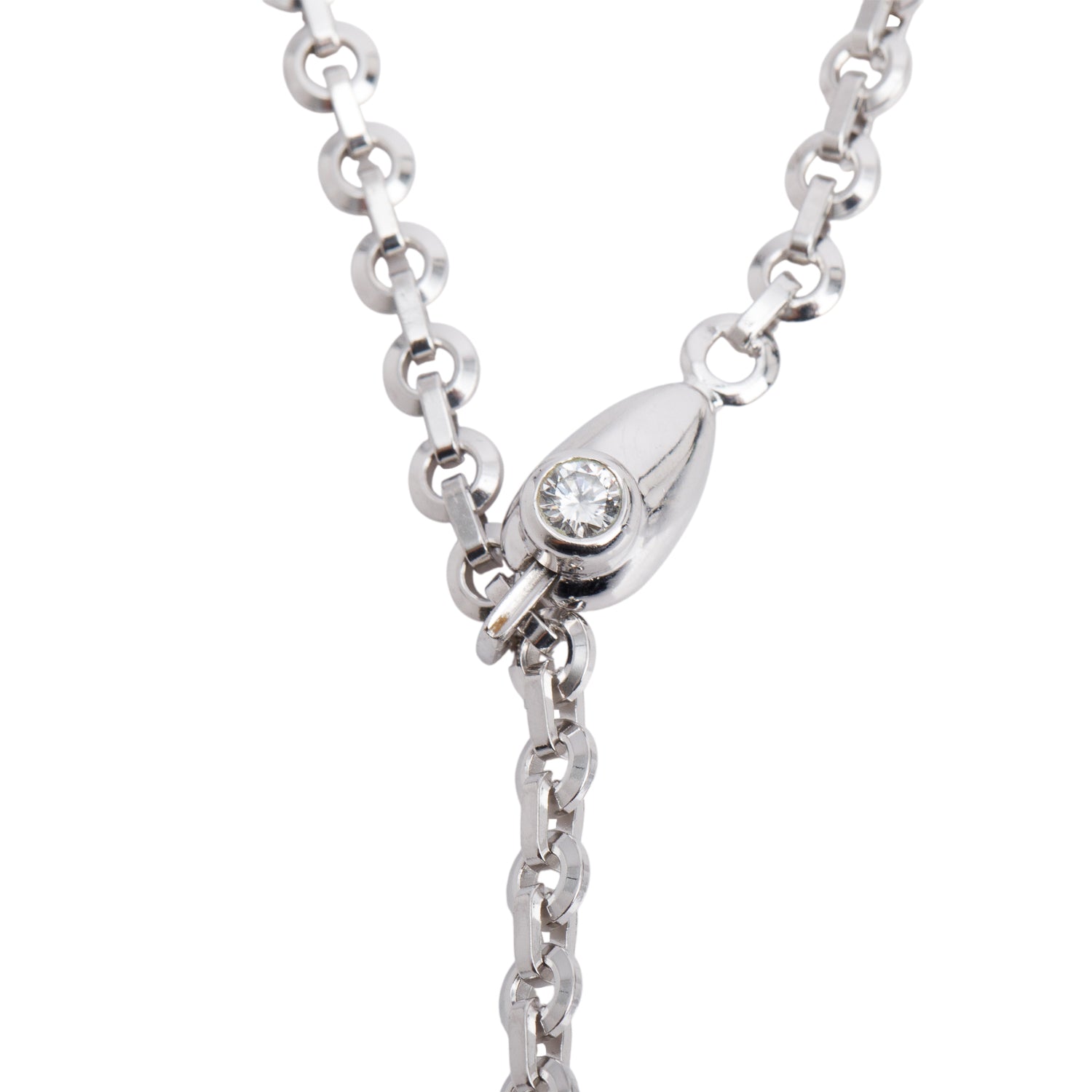 Cartier Vintage 18k White Gold Diamond & Pearl Lariat Necklace