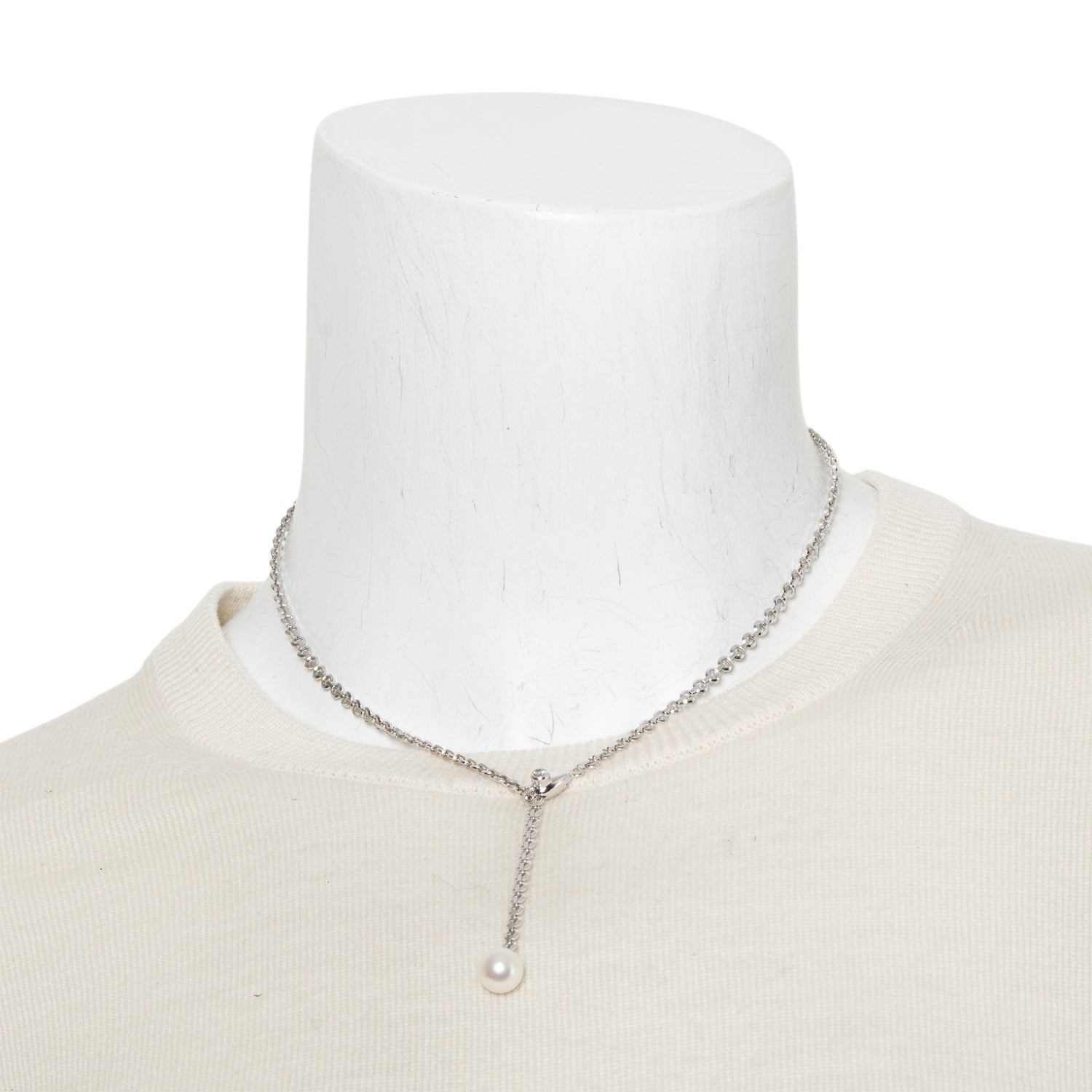 Cartier Vintage 18k White Gold Diamond & Pearl Lariat Necklace