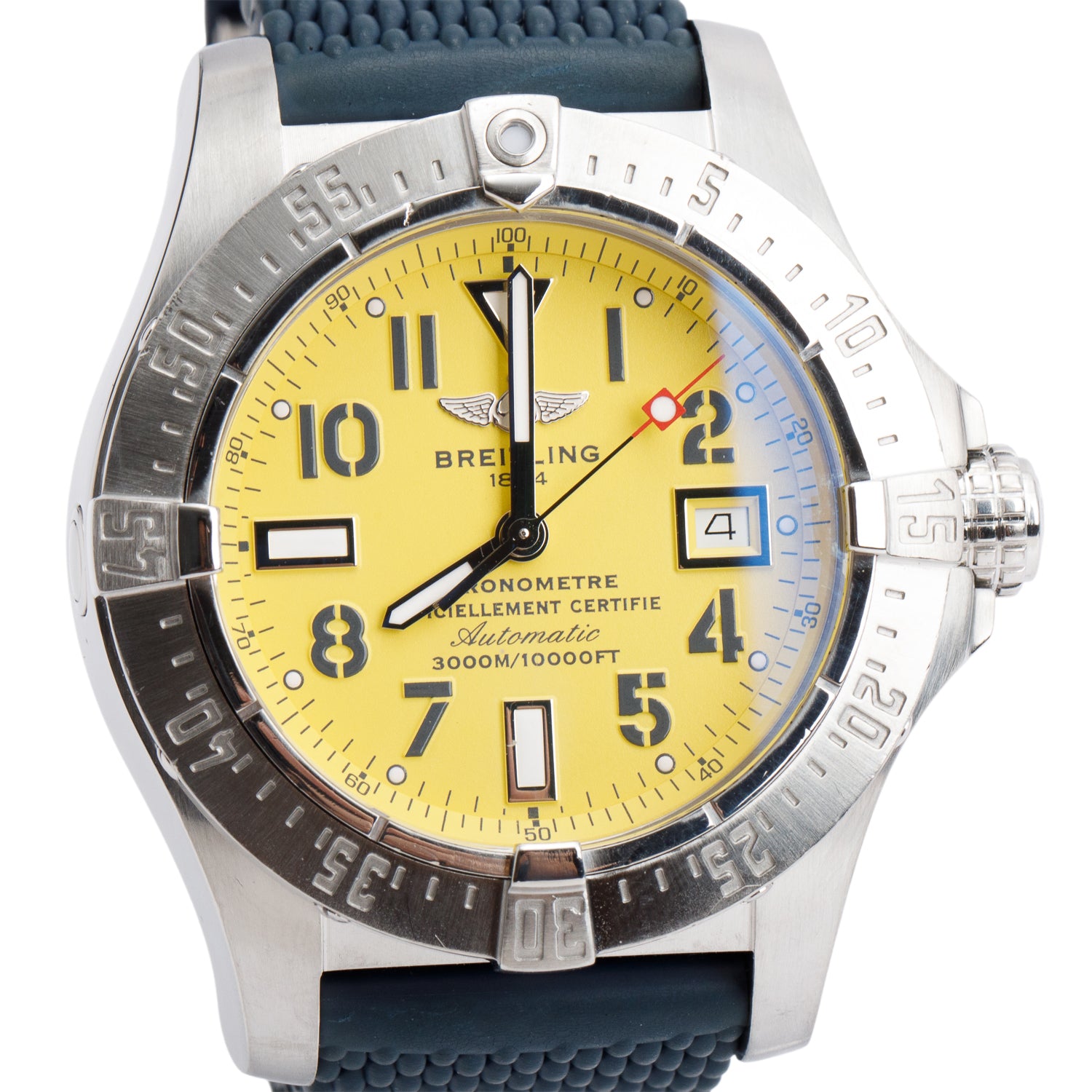 Breitling Stainless Steel Aeromarine Avenger Seawolf 45 MM Automatic Watch Yellow Dial A17330 w/ Case & Papers