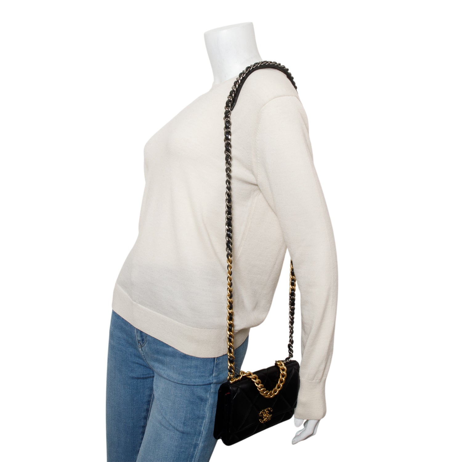 Chanel Black Quilted Lambskin Leather 19 Wallet On Chain w/ Box