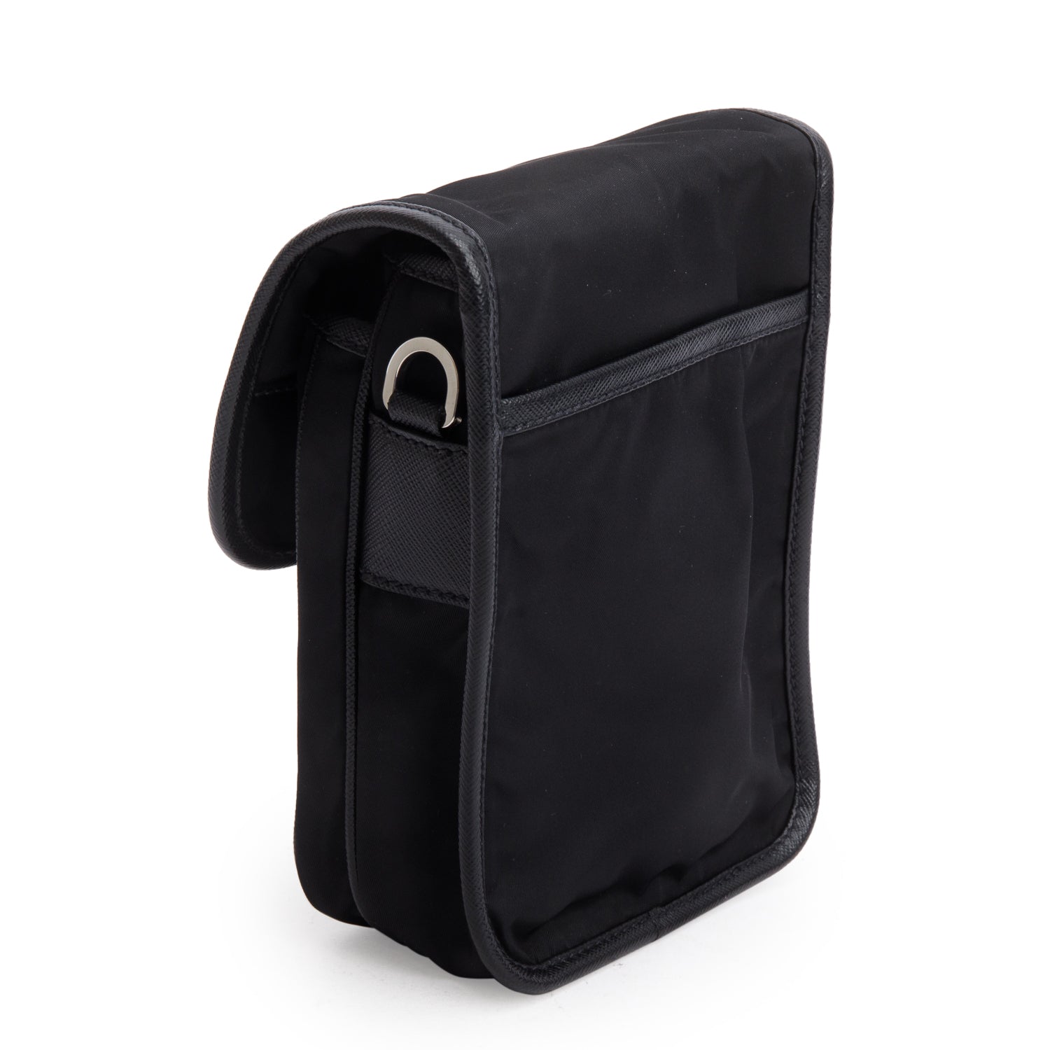 Prada Black Re-Nylon Saffiano Mini Pocket Single Snap Buckle Messenger Bag w/ Box