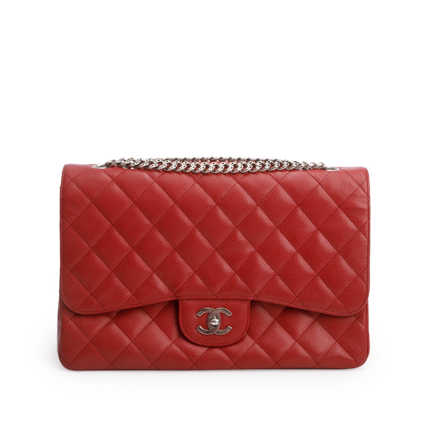 Chanel Red Caviar Classic Jumbo Single Flap Bag w/ Authenticity Card