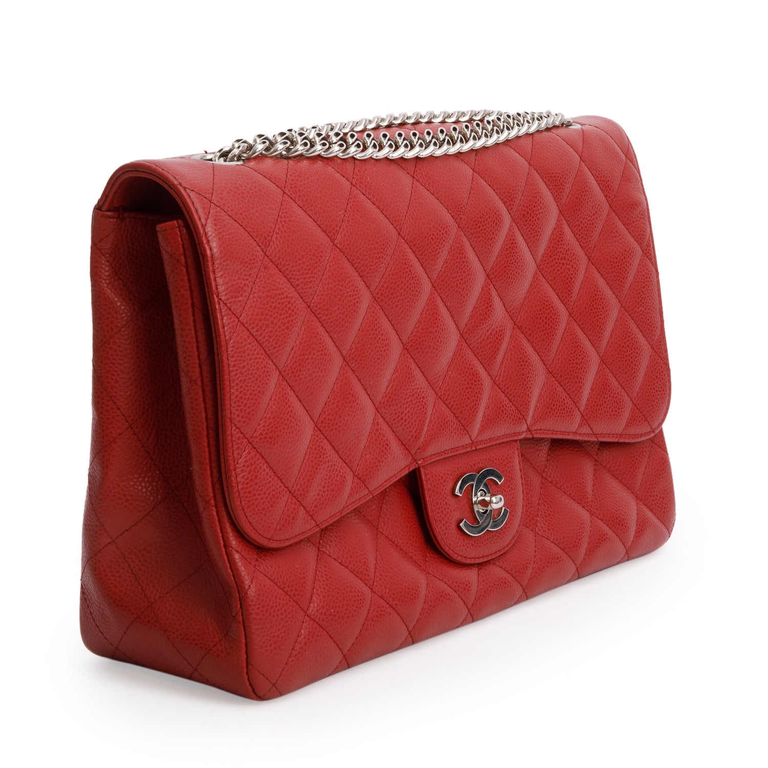 Chanel Red Caviar Classic Jumbo Single Flap Bag w/ Authenticity Card