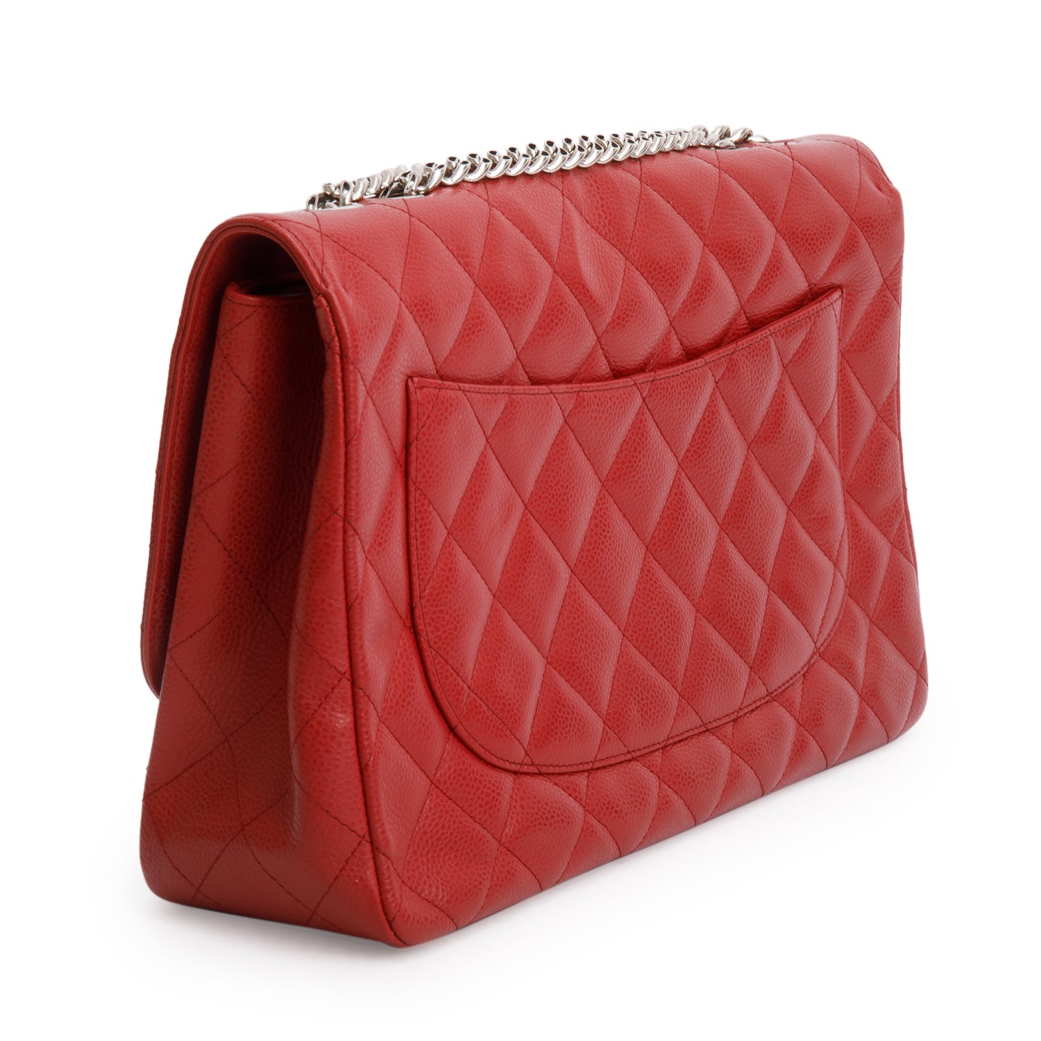 Chanel Red Caviar Classic Jumbo Single Flap Bag w/ Authenticity Card