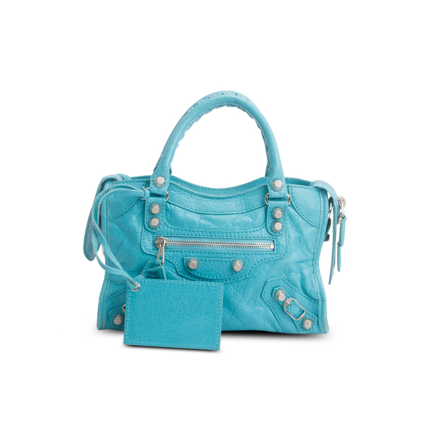 Balenciaga Teal Arena Lambskin Leather Classic Mini City Bag w/ Strap