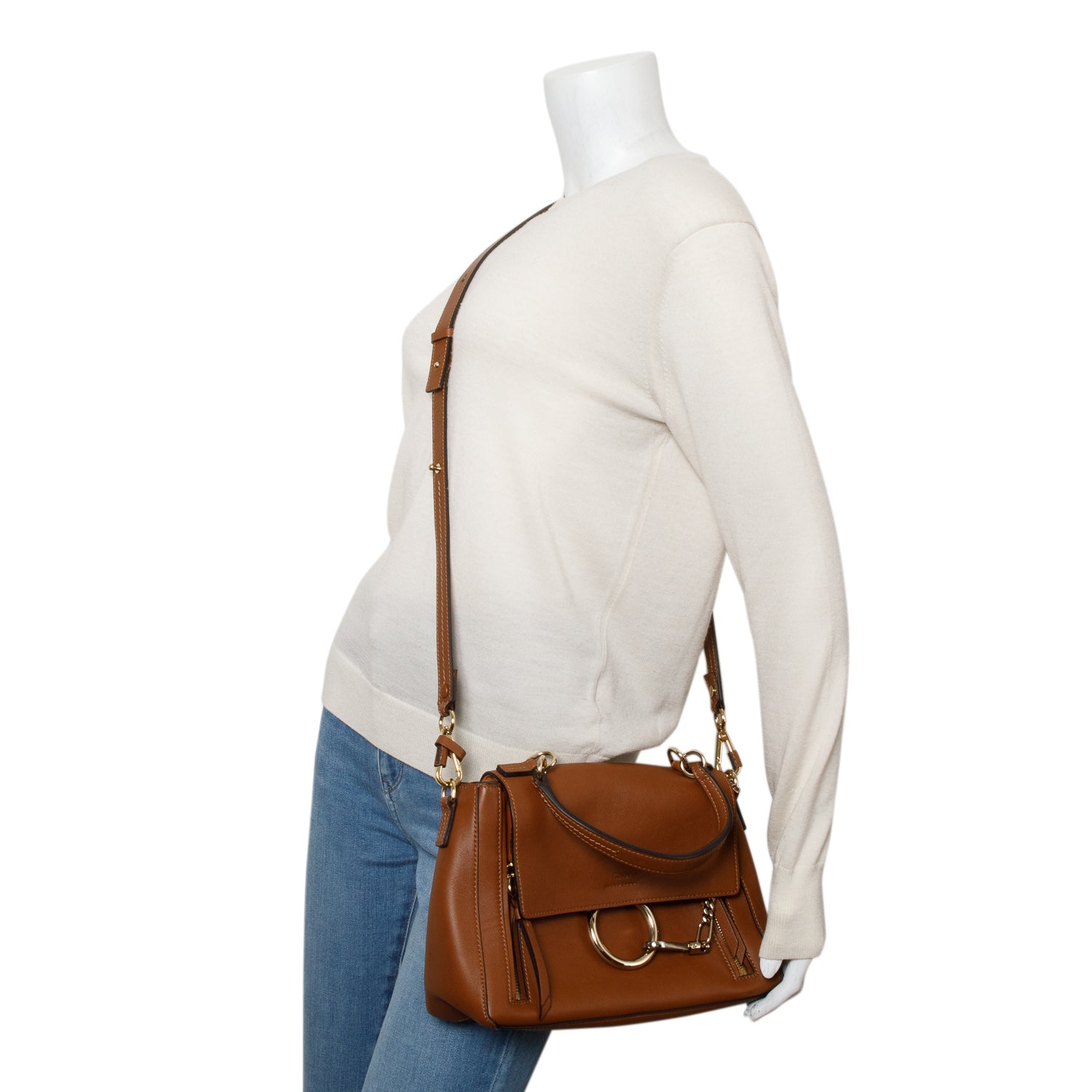 Chloe Brown Calfskin Small Faye Day Shoulder Bag w/ Box & Strap