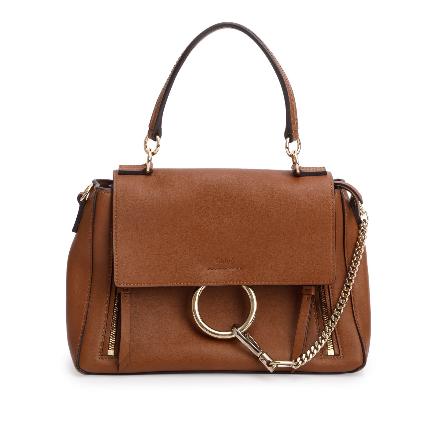 Chloe Brown Calfskin Small Faye Day Shoulder Bag w/ Box & Strap