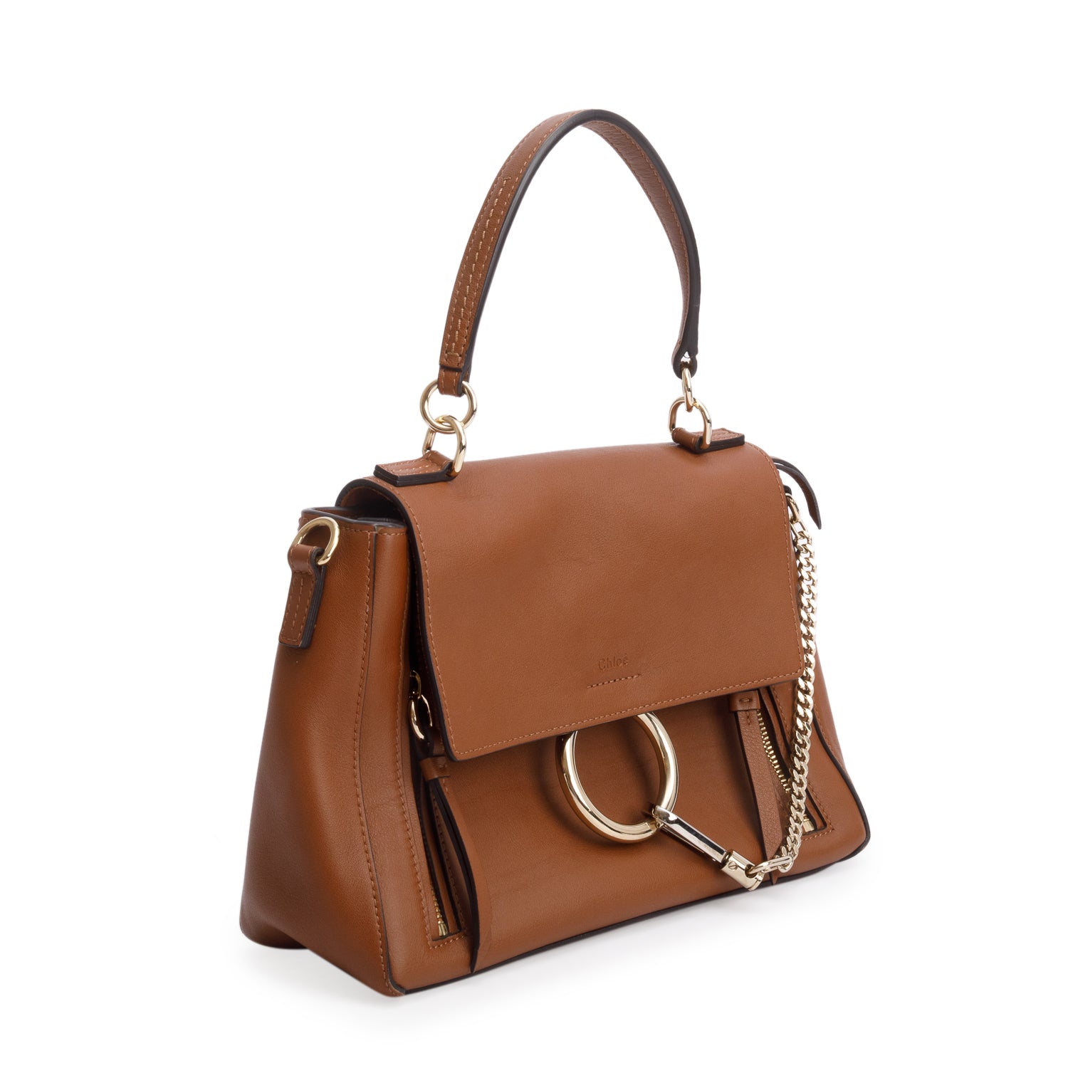 Chloe Brown Calfskin Small Faye Day Shoulder Bag w/ Box & Strap