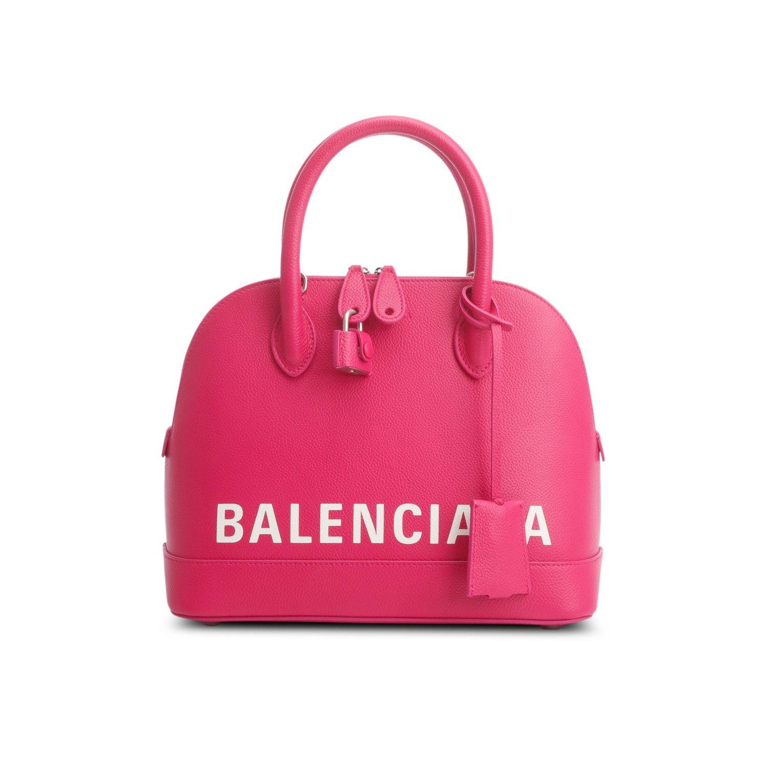 Balenciaga Pink Signature Grained Calfskin Logo S Ville Top Handle Bag w/ Strap