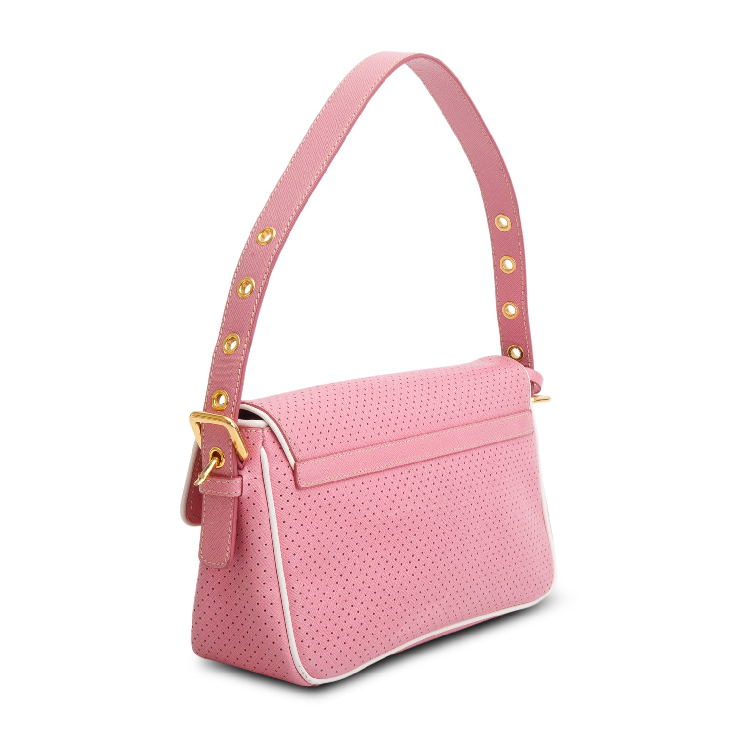 Prada Pink Perforated Saffiano Leather Fori Baguette Bag
