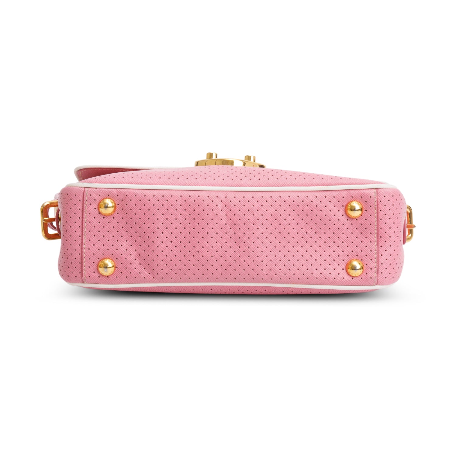 Prada Pink Perforated Saffiano Leather Fori Baguette Bag