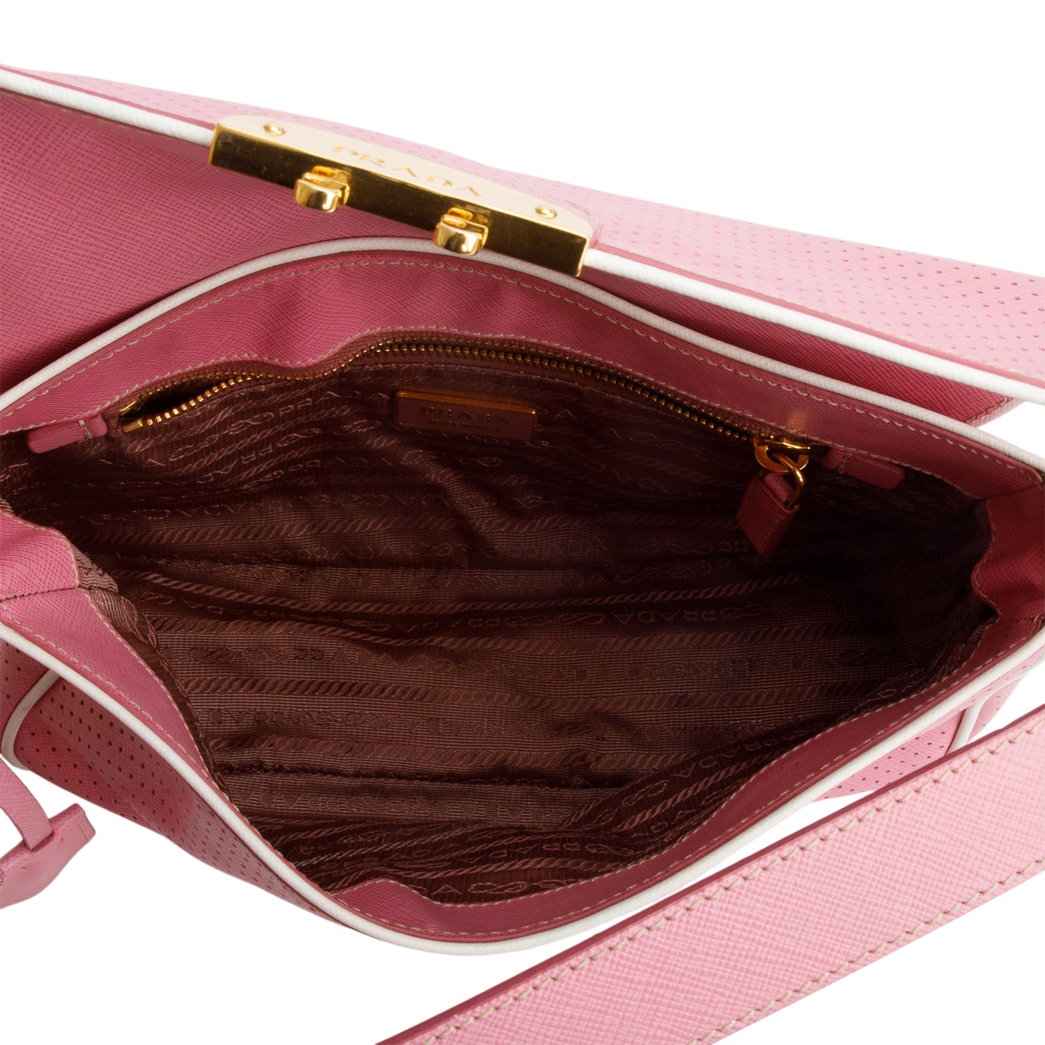 Prada Pink Perforated Saffiano Leather Fori Baguette Bag